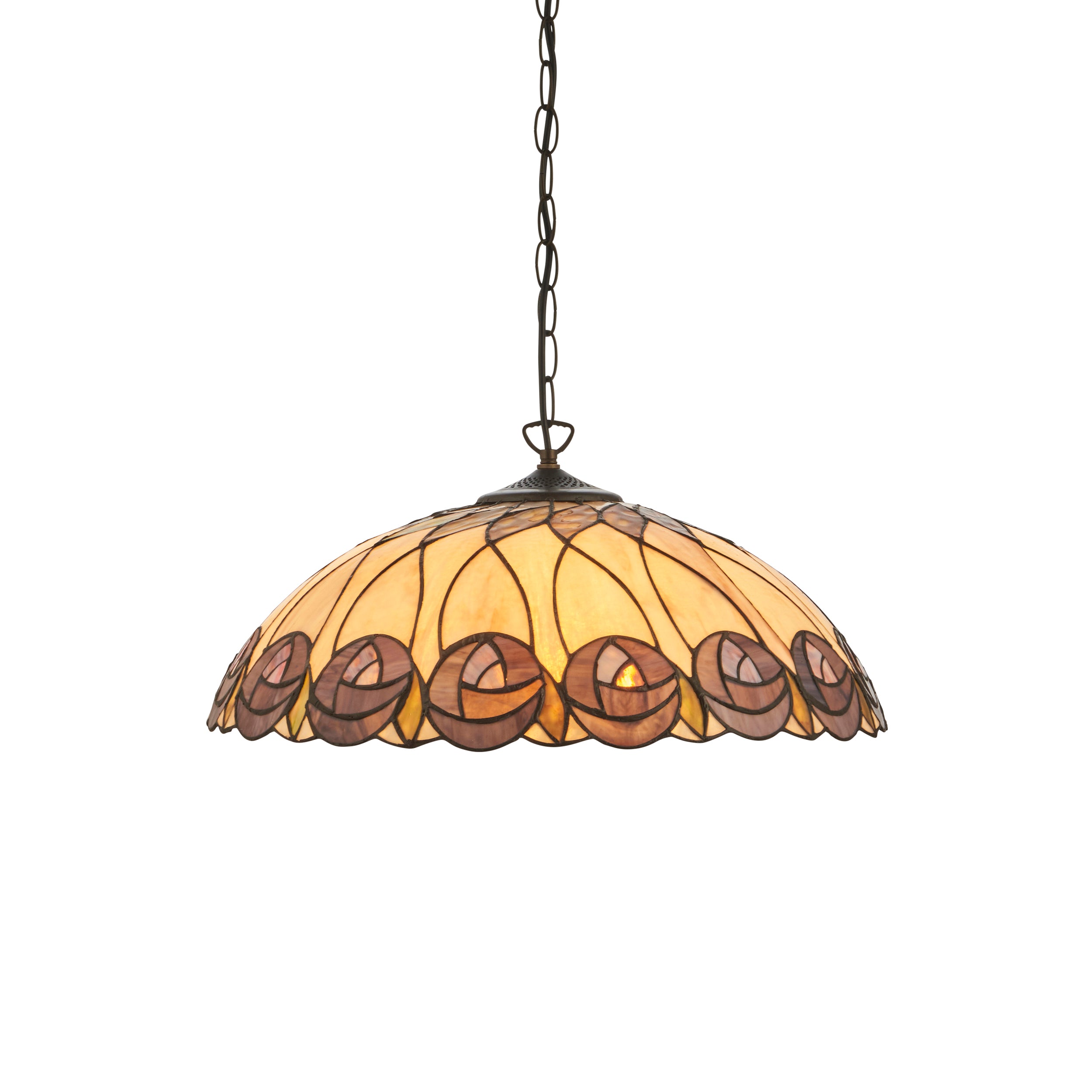 Interiors 1900 Hutchinson 3 Light Large Pendant - Handcrafted Tiffany Style Glass