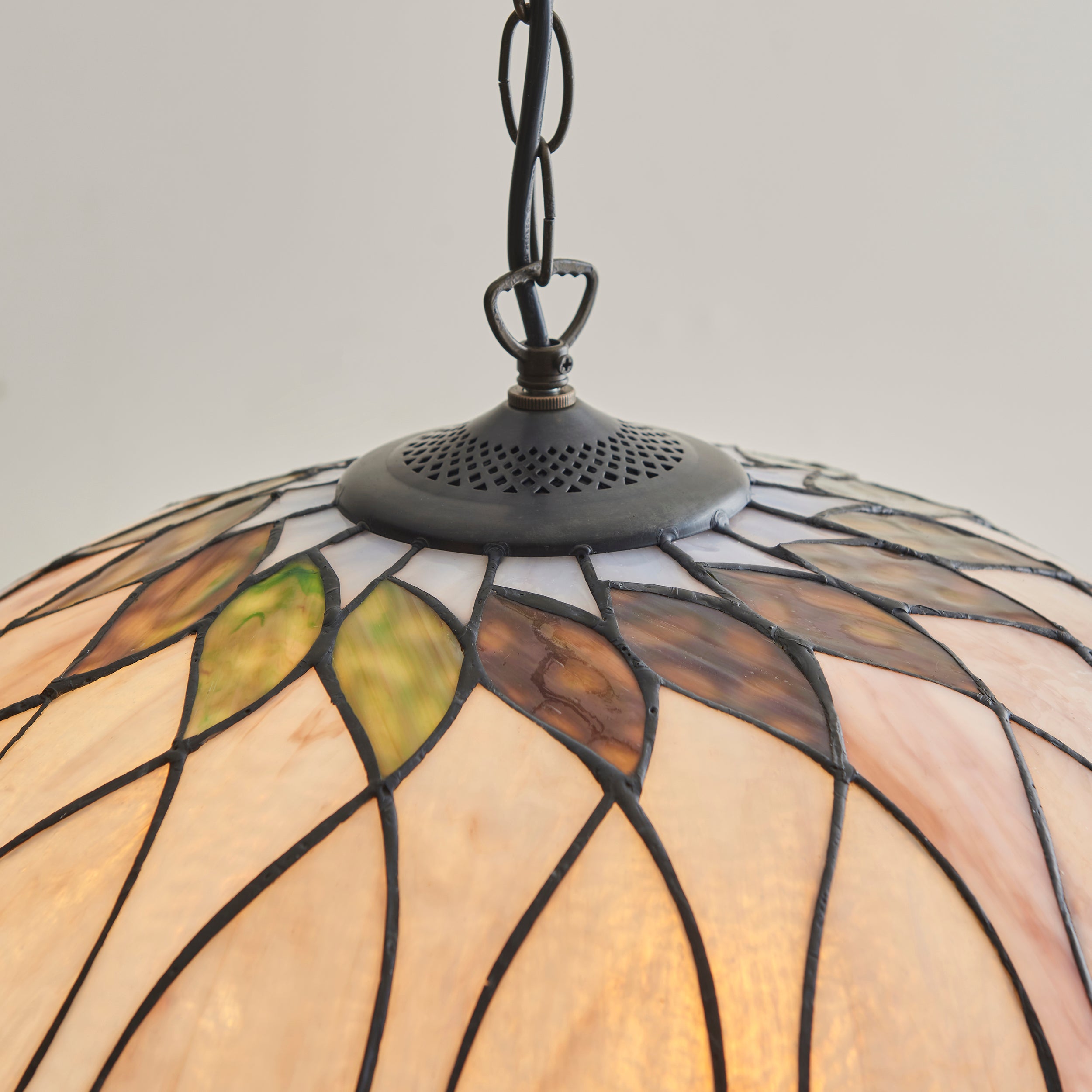 Interiors 1900 Hutchinson 3 Light Large Pendant - Handcrafted Tiffany Style Glass