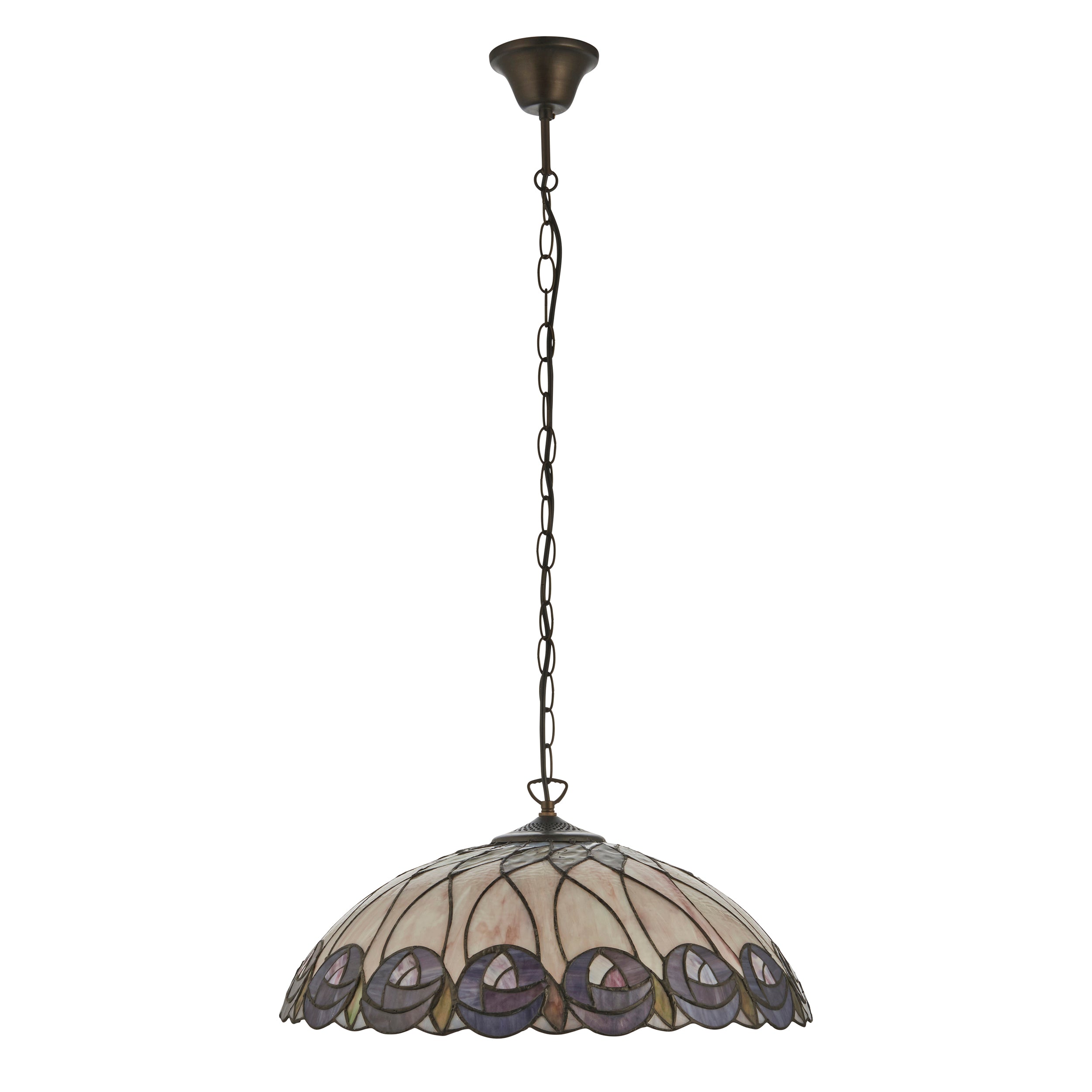 Interiors 1900 Hutchinson 3 Light Large Pendant - Handcrafted Tiffany Style Glass