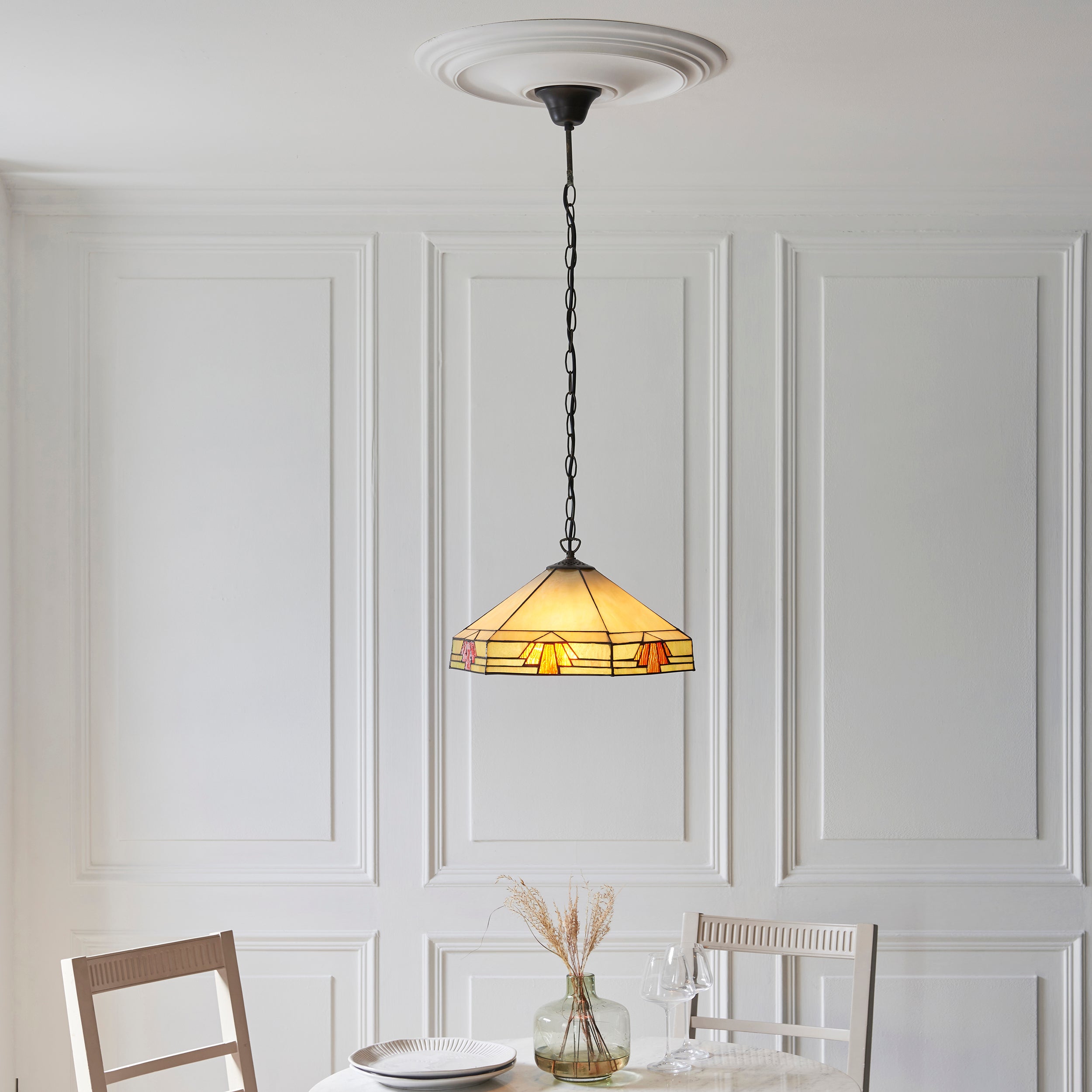 Interiors 1900 Nevada 3 Light Pendant - Handcrafted Tiffany Style Glass