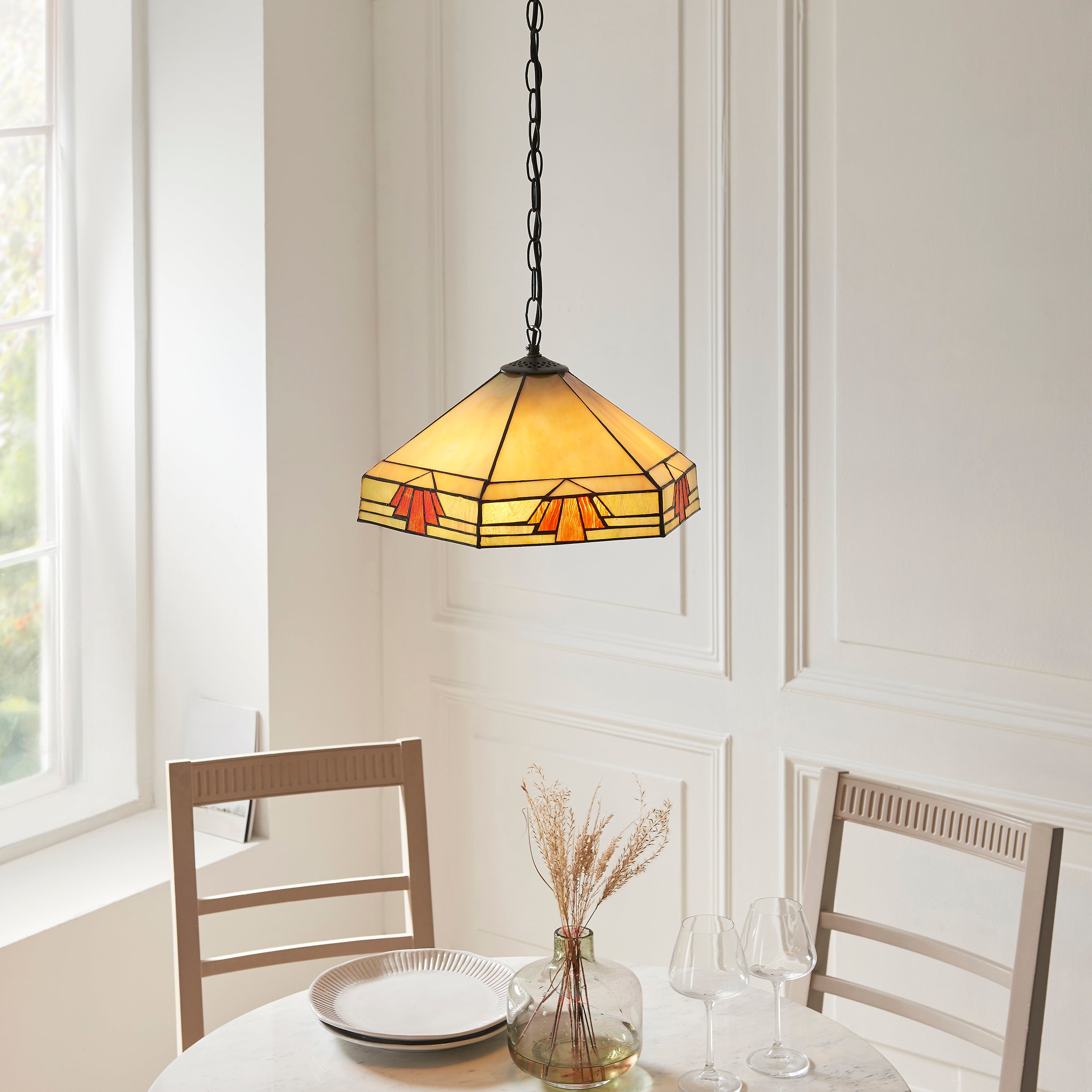 Interiors 1900 Nevada 3 Light Pendant - Handcrafted Tiffany Style Glass