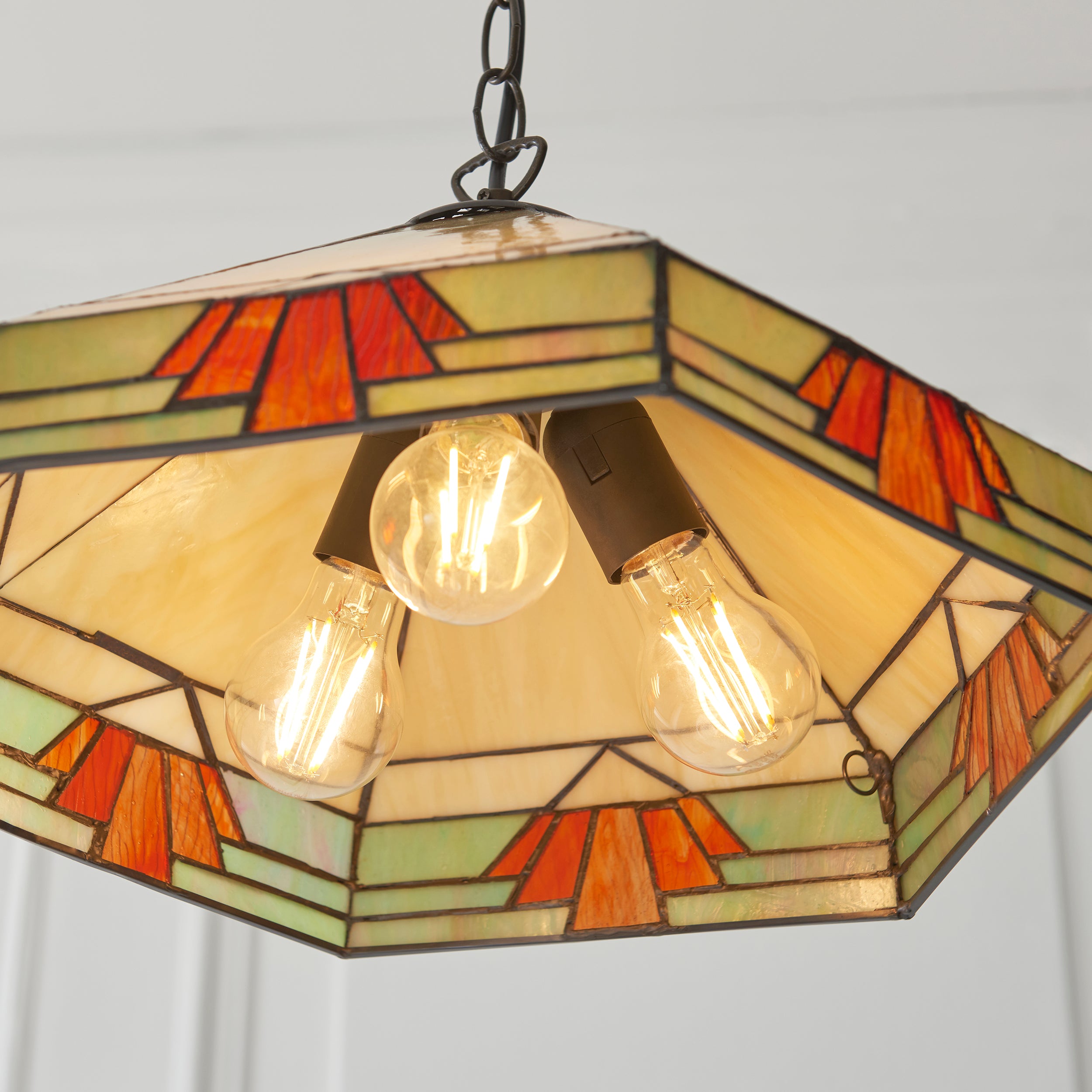 Interiors 1900 Nevada 3 Light Pendant - Handcrafted Tiffany Style Glass