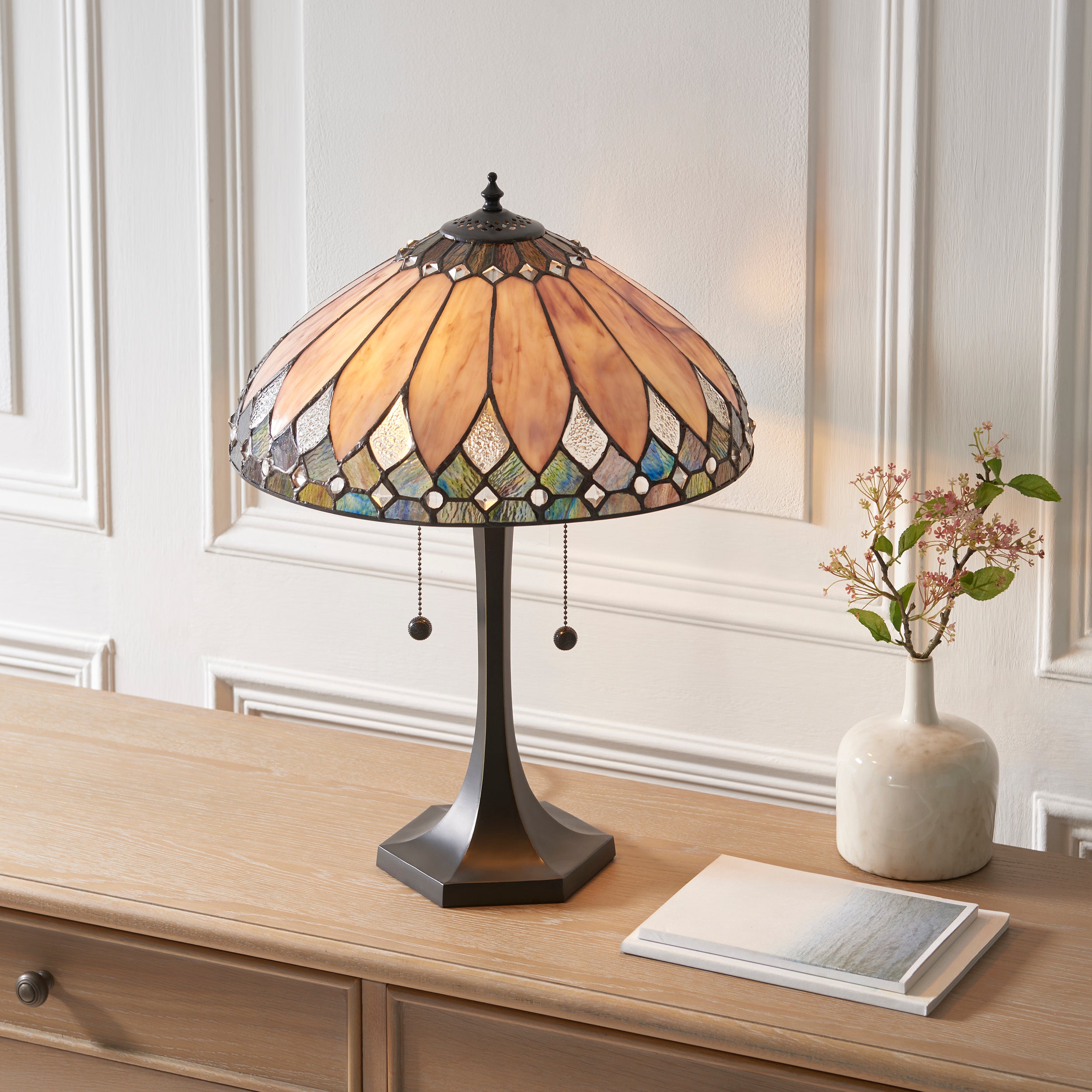 Interiors 1900 Brooklyn Medium 2 Light Table Lamp -Handcrafted Tiffany Style Glass