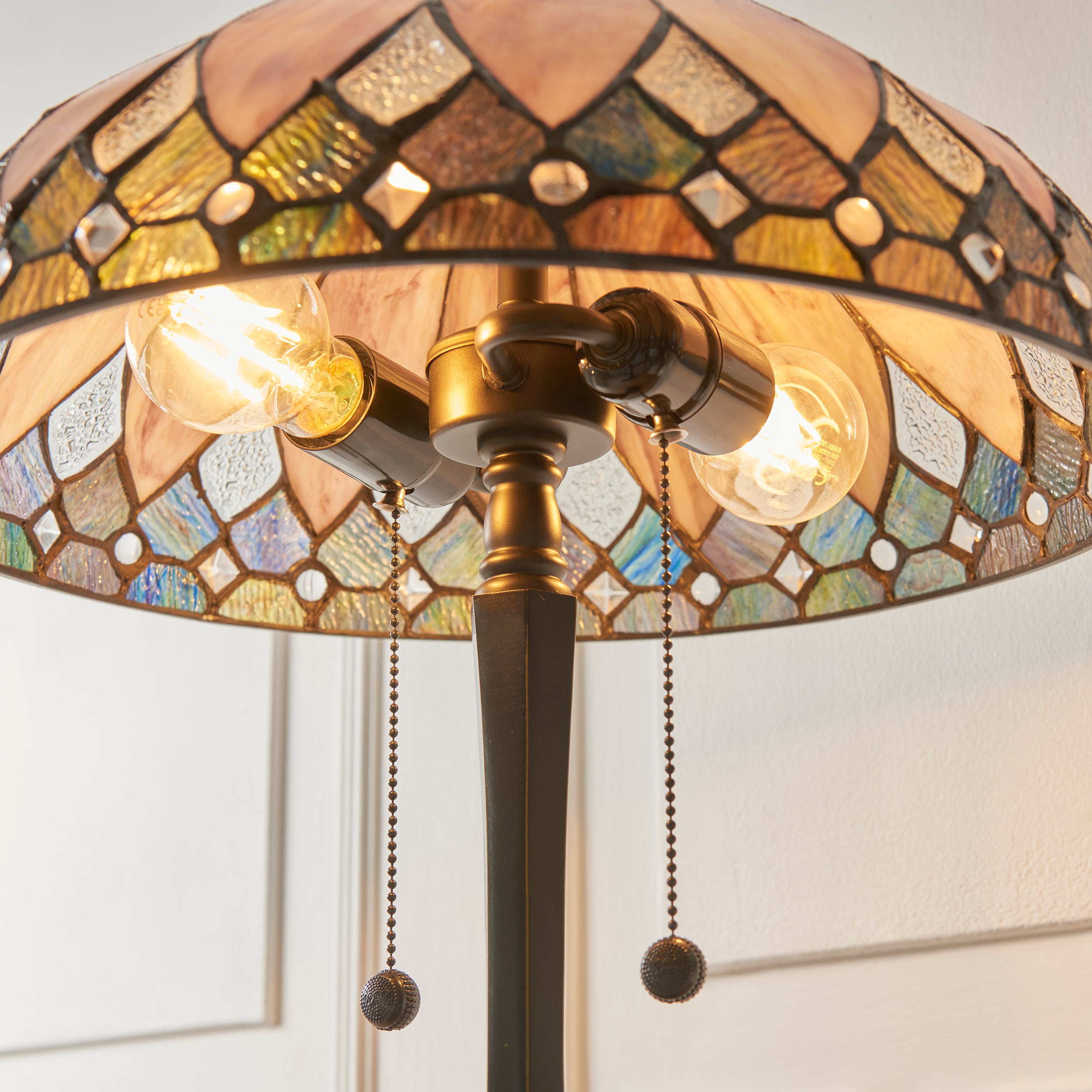 Interiors 1900 Brooklyn Medium 2 Light Table Lamp -Handcrafted Tiffany Style Glass