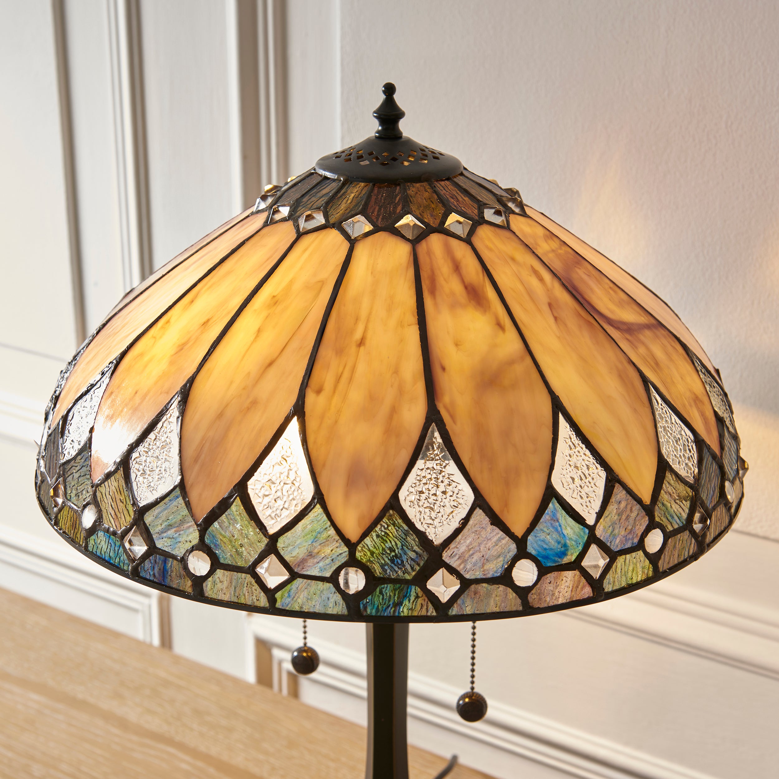Interiors 1900 Brooklyn Medium 2 Light Table Lamp -Handcrafted Tiffany Style Glass
