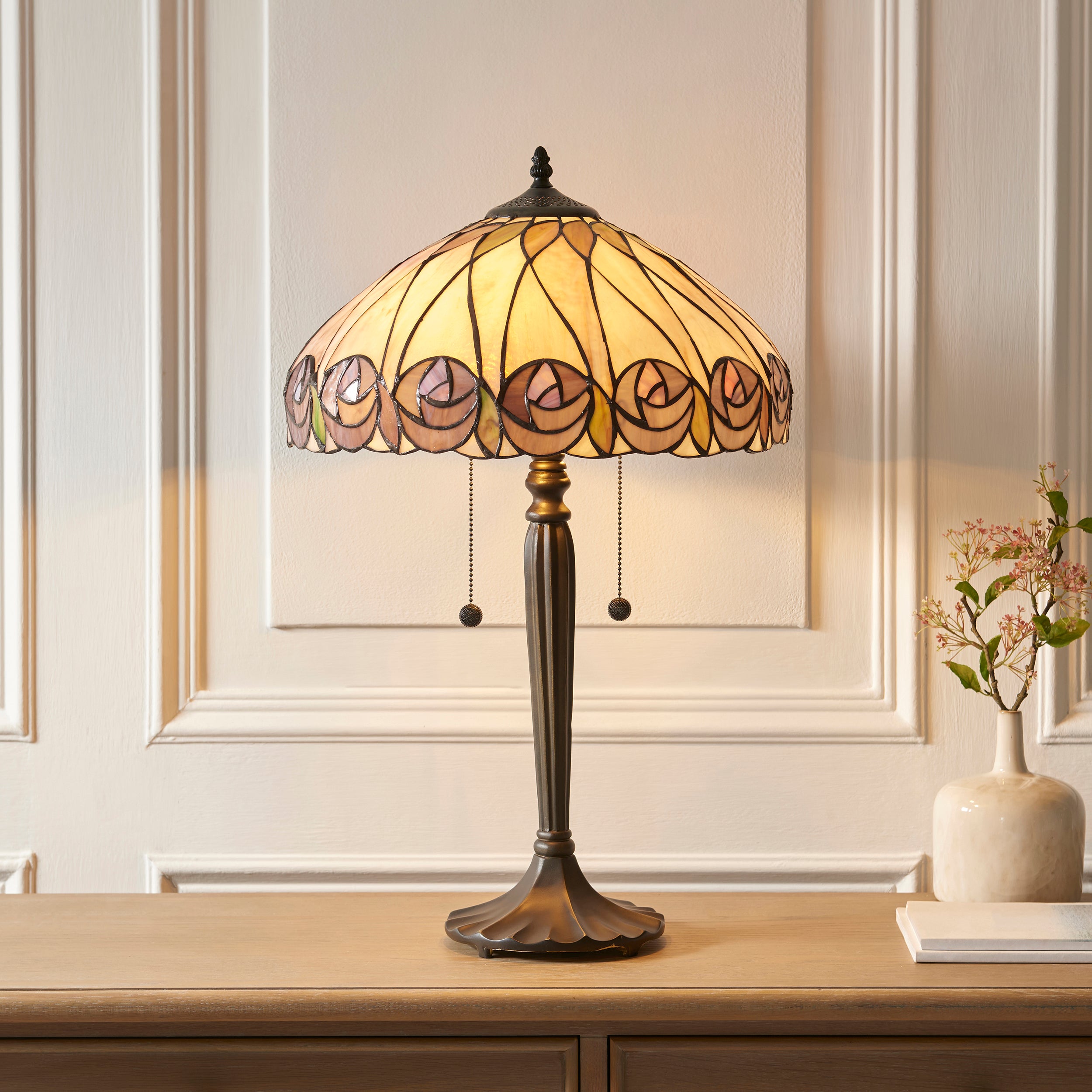 Interiors 1900 Hutchinson Large 2 Light Table Lamp - Handcrafted Tiffany Style Glass