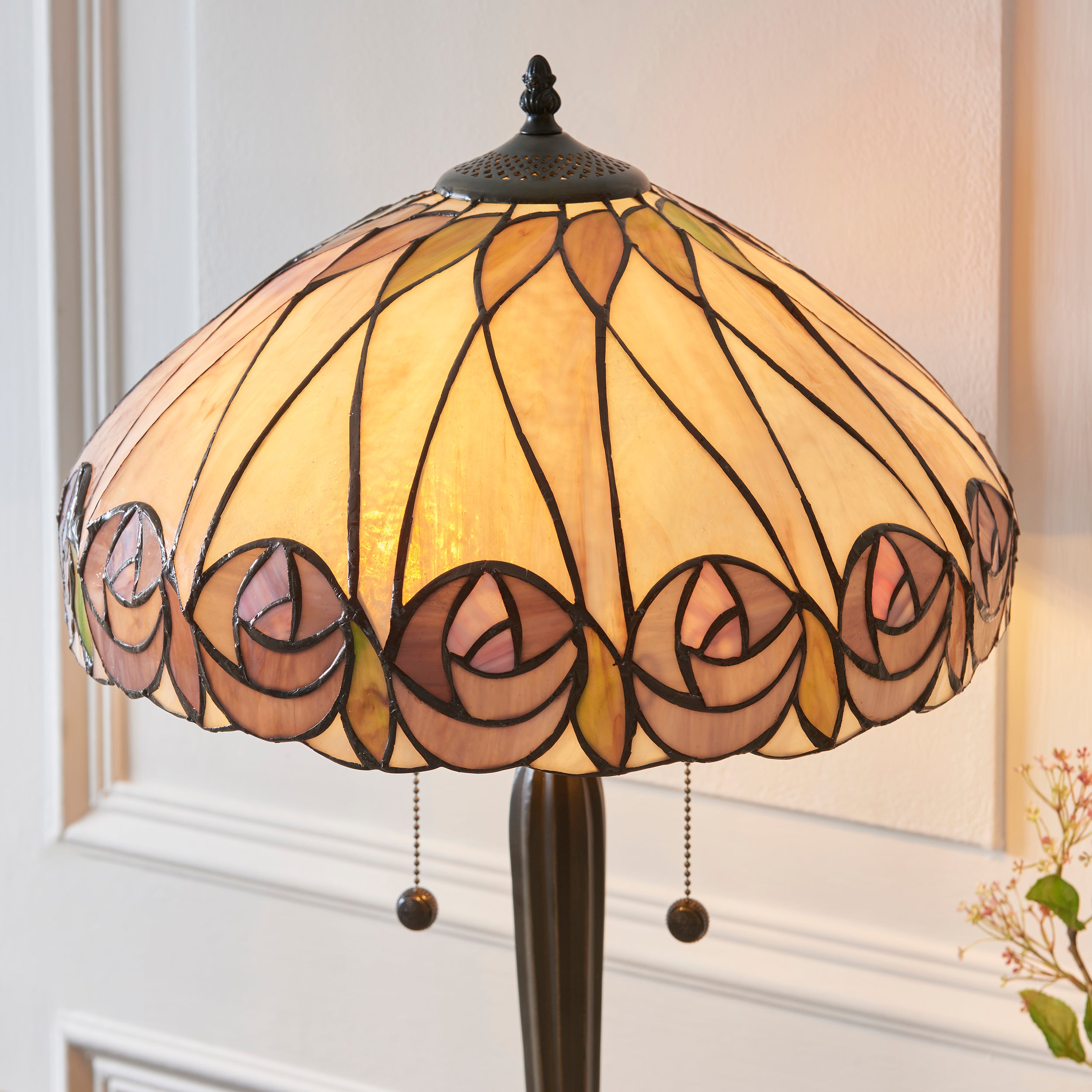 Interiors 1900 Hutchinson Large 2 Light Table Lamp - Handcrafted Tiffany Style Glass