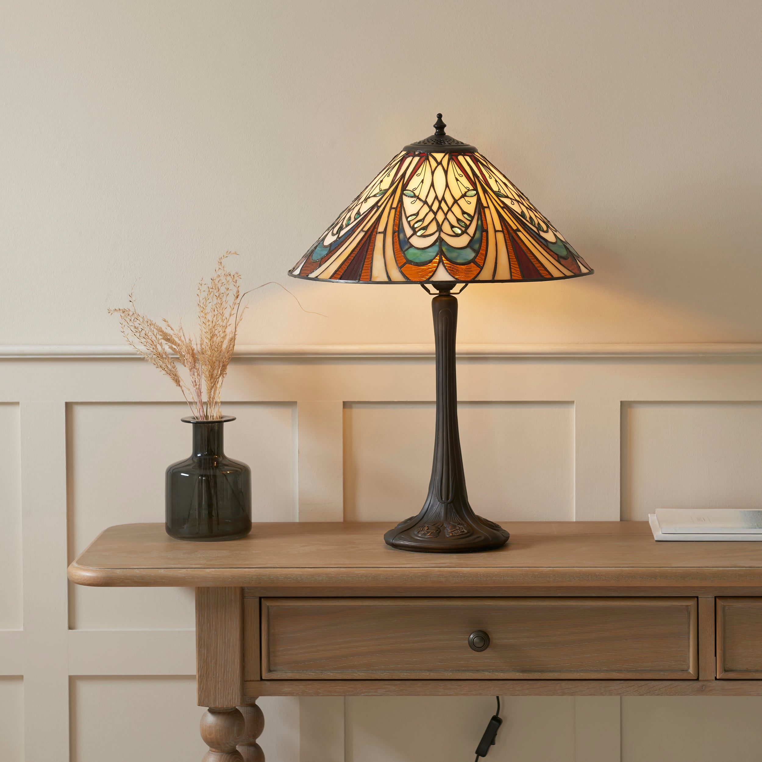 Interiors 1900 Hector Table Lamp - Handcrafted Tiffany Style Glass