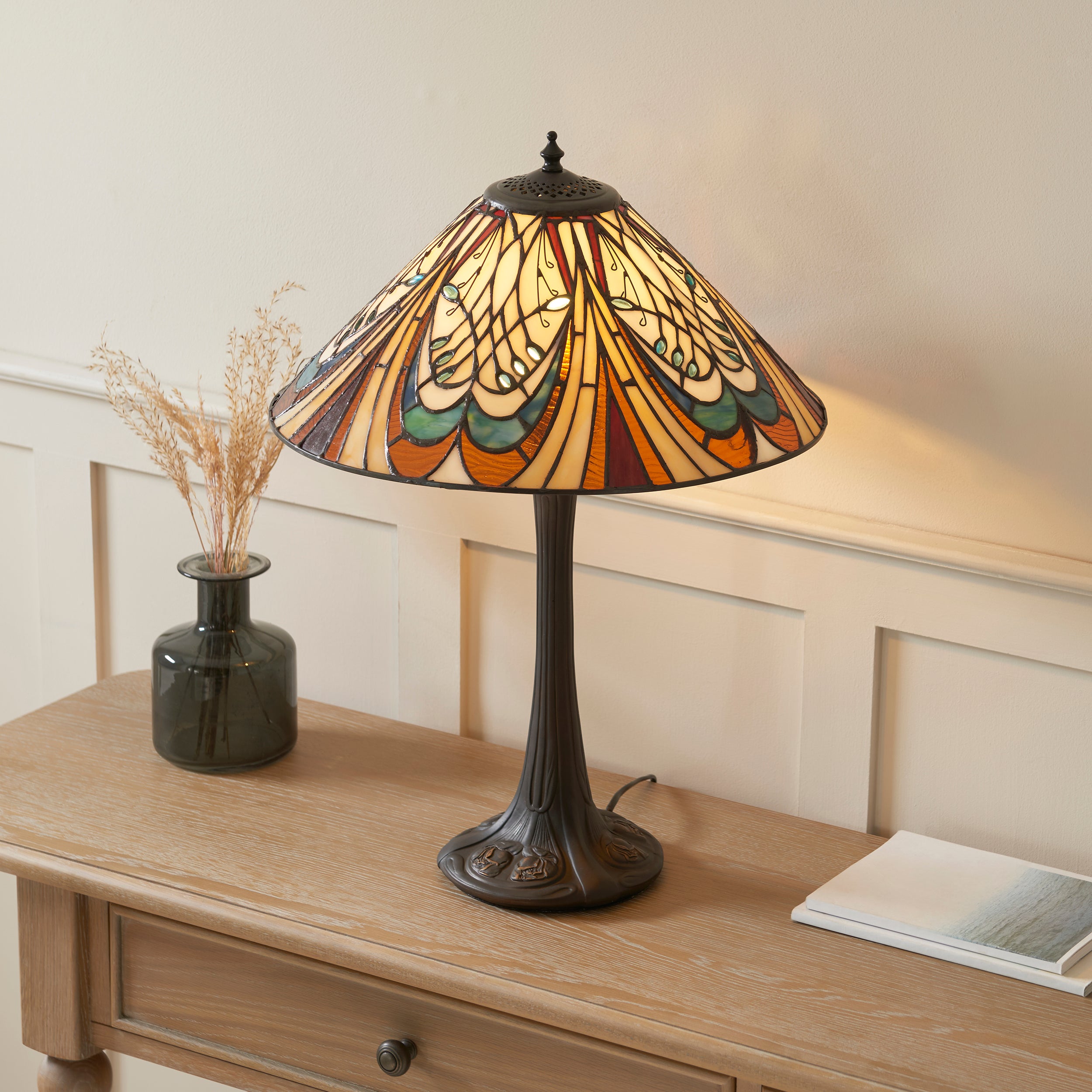 Interiors 1900 Hector Table Lamp - Handcrafted Tiffany Style Glass