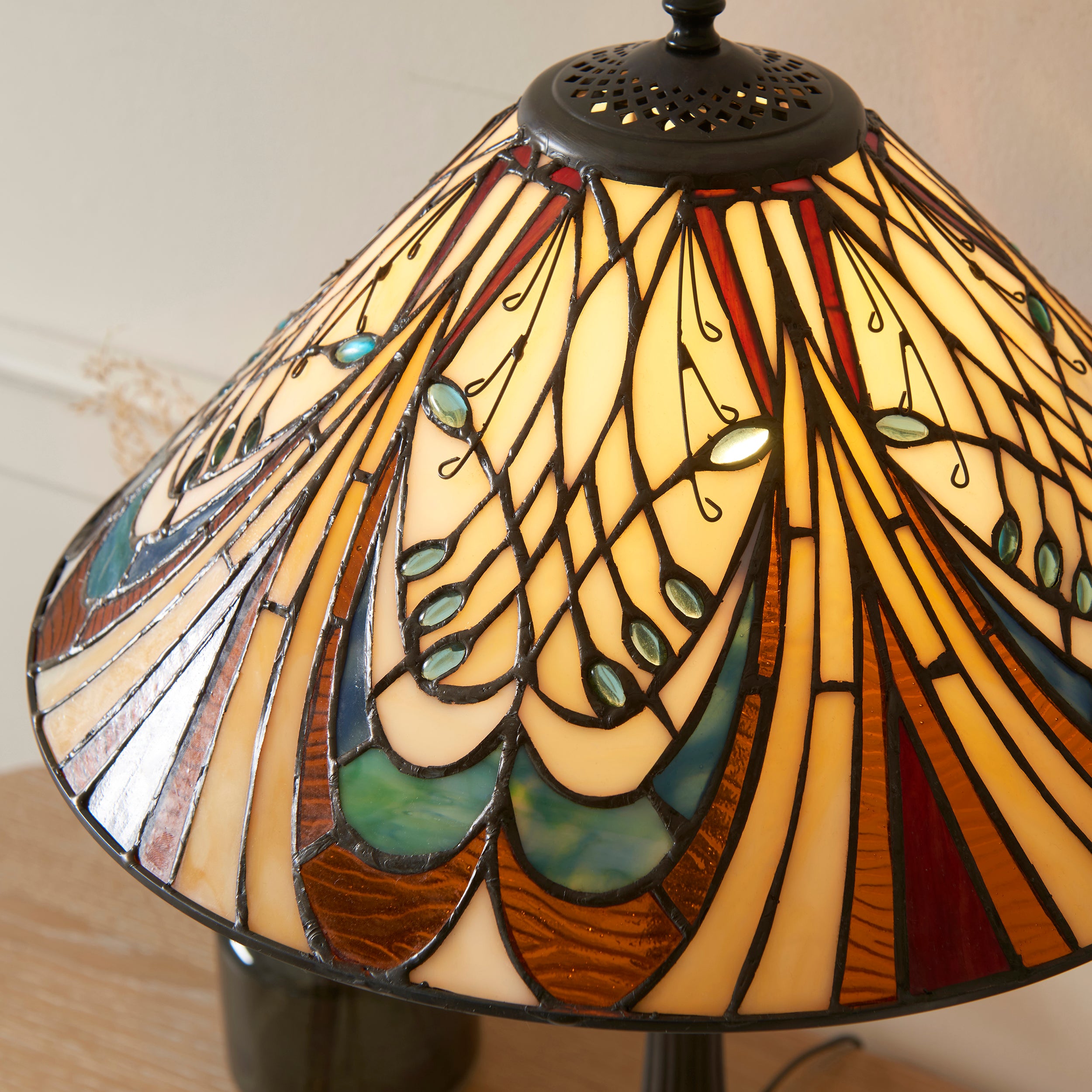 Interiors 1900 Hector Table Lamp - Handcrafted Tiffany Style Glass