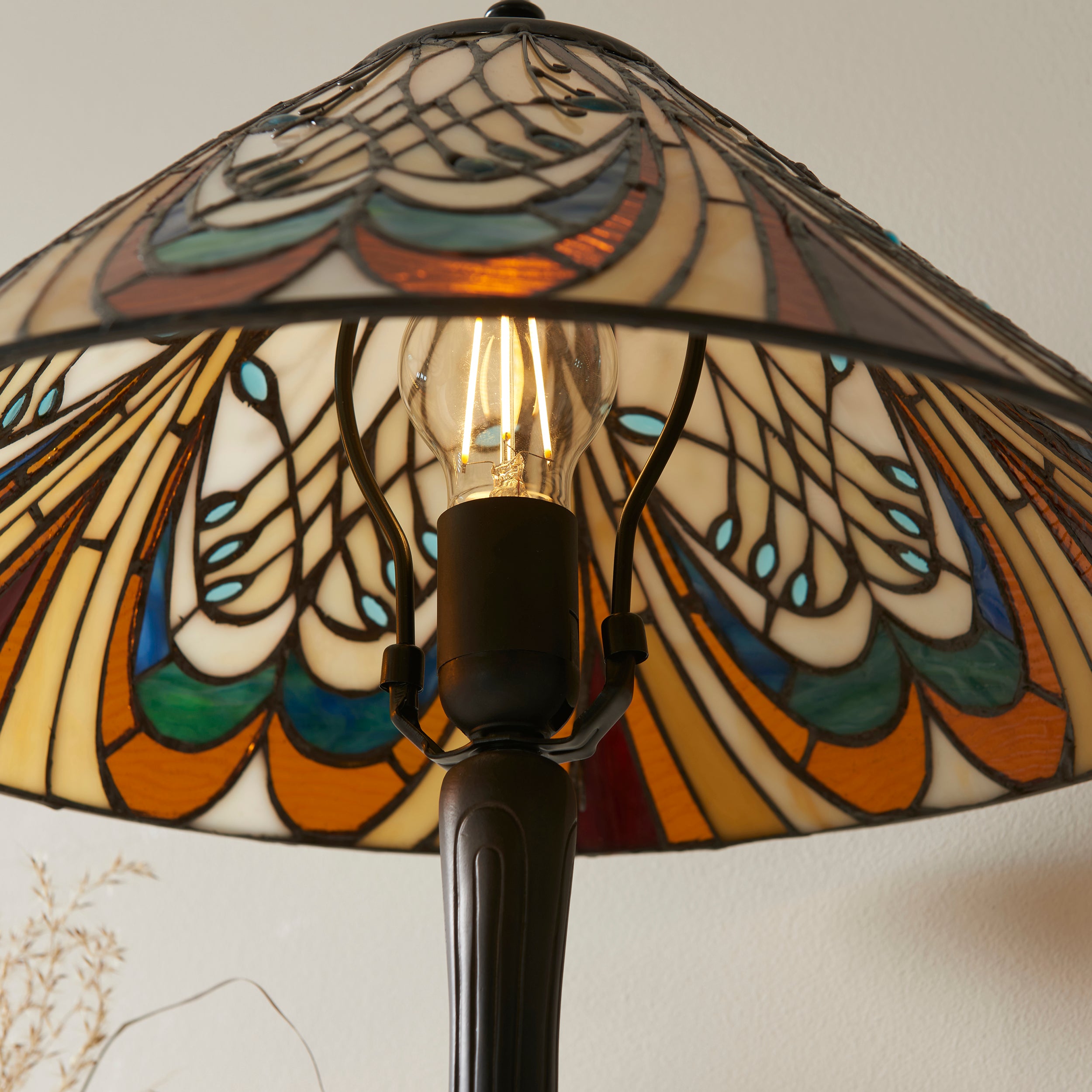 Interiors 1900 Hector Table Lamp - Handcrafted Tiffany Style Glass