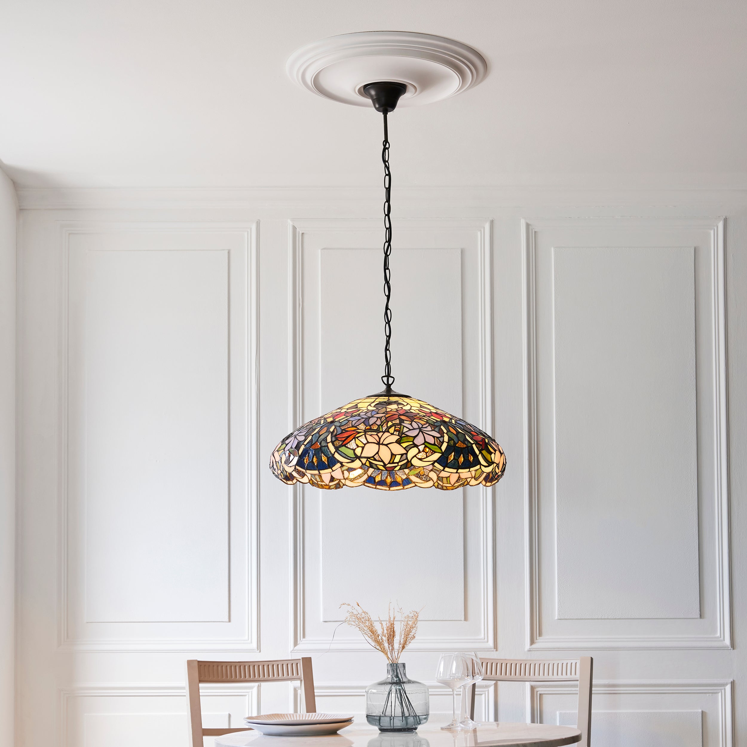 Interiors 1900 Sullivan 3 Light Large Pendant - Handcrafted Tiffany Style Glass