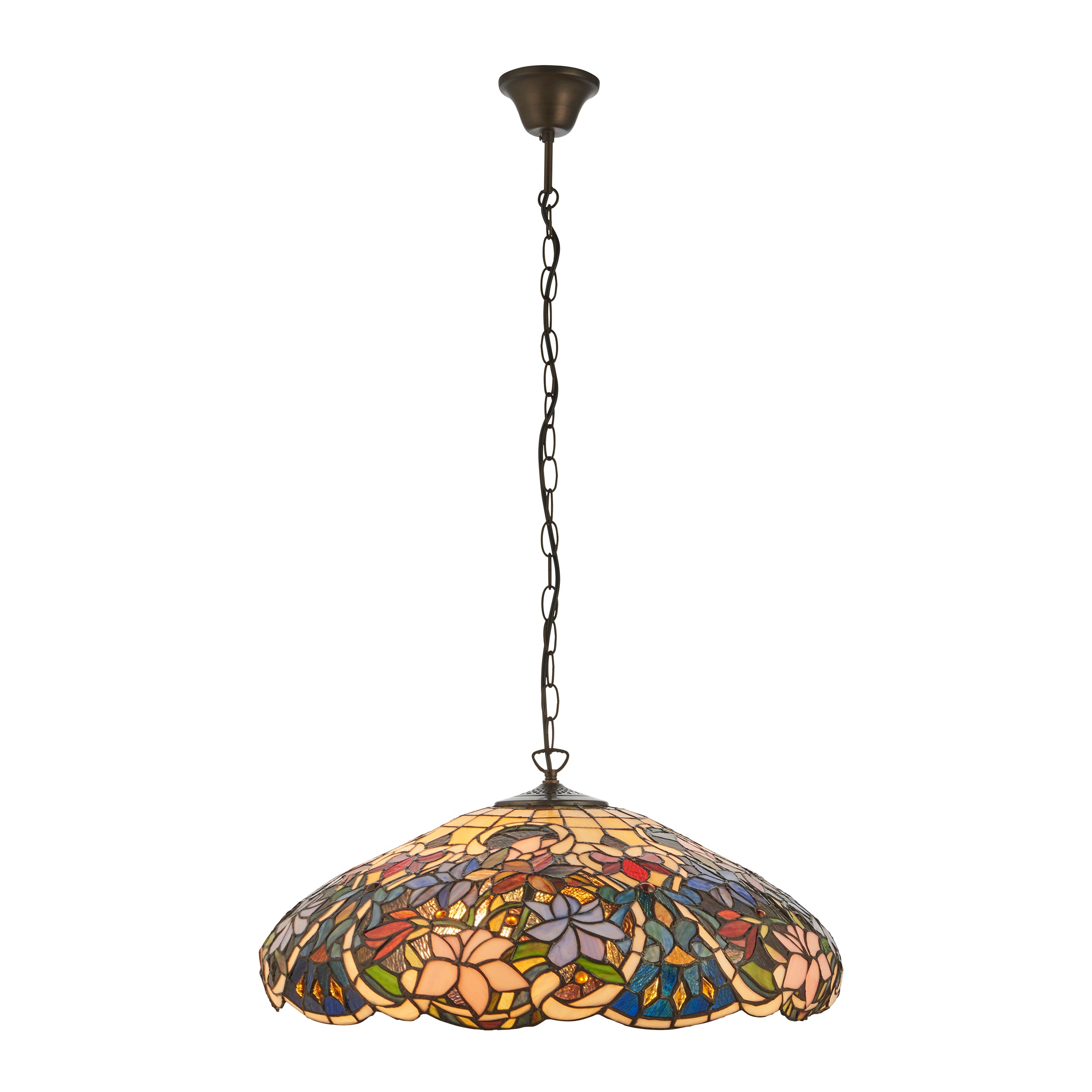 Interiors 1900 Sullivan 3 Light Large Pendant - Handcrafted Tiffany Style Glass