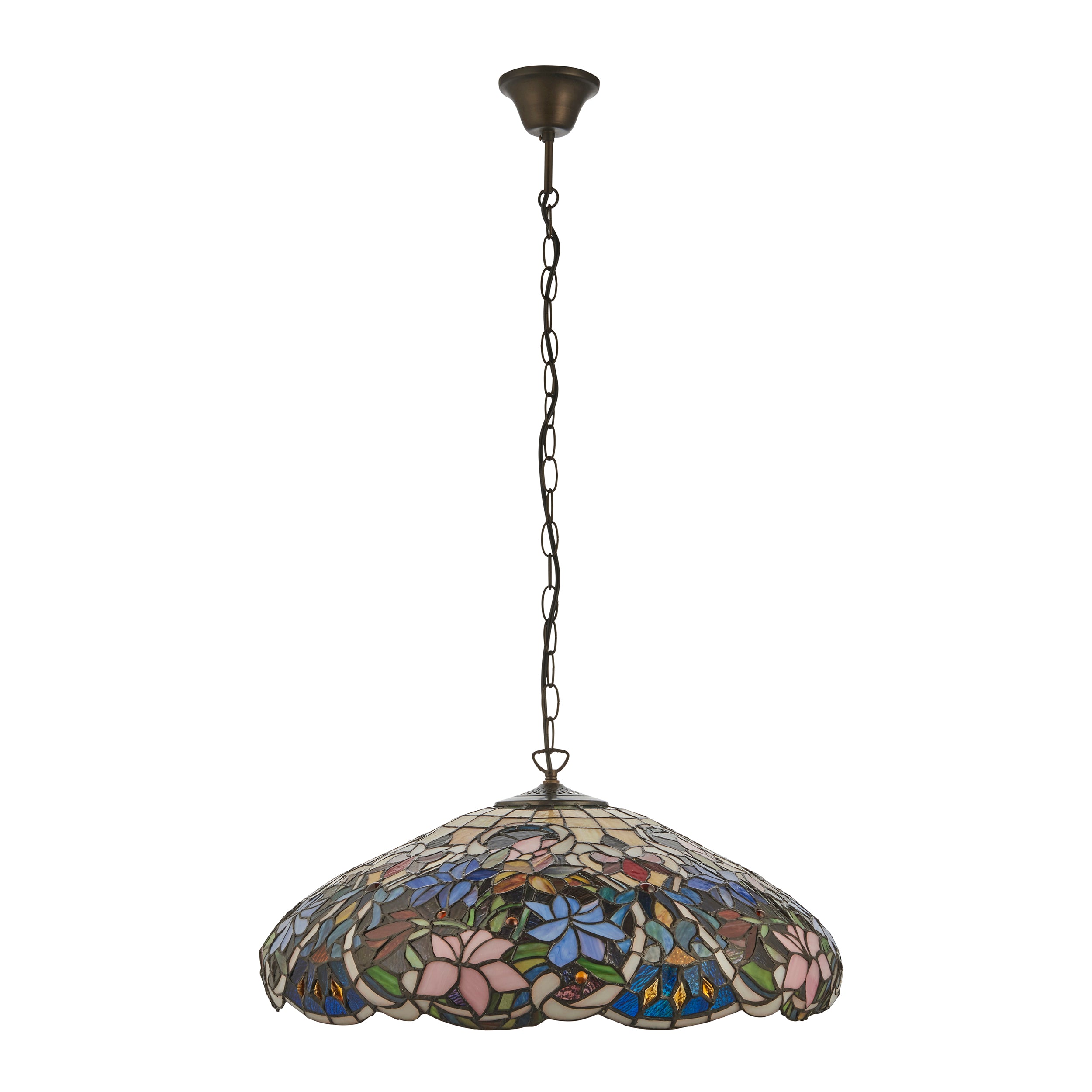 Interiors 1900 Sullivan 3 Light Large Pendant - Handcrafted Tiffany Style Glass