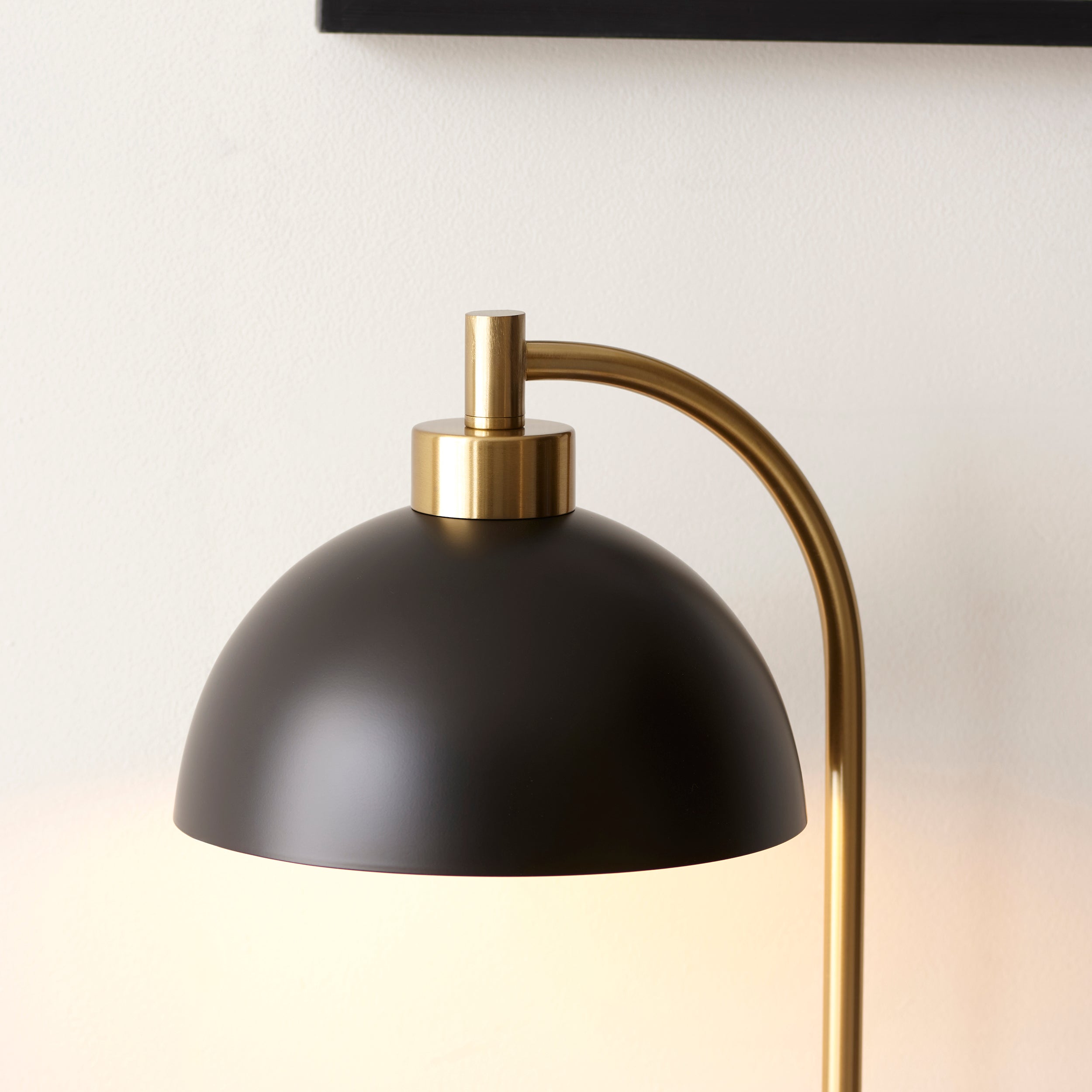 Endon Buchanan Single Light Table Lamp - Matt Black, Antique Brass Plate & Grey Marble