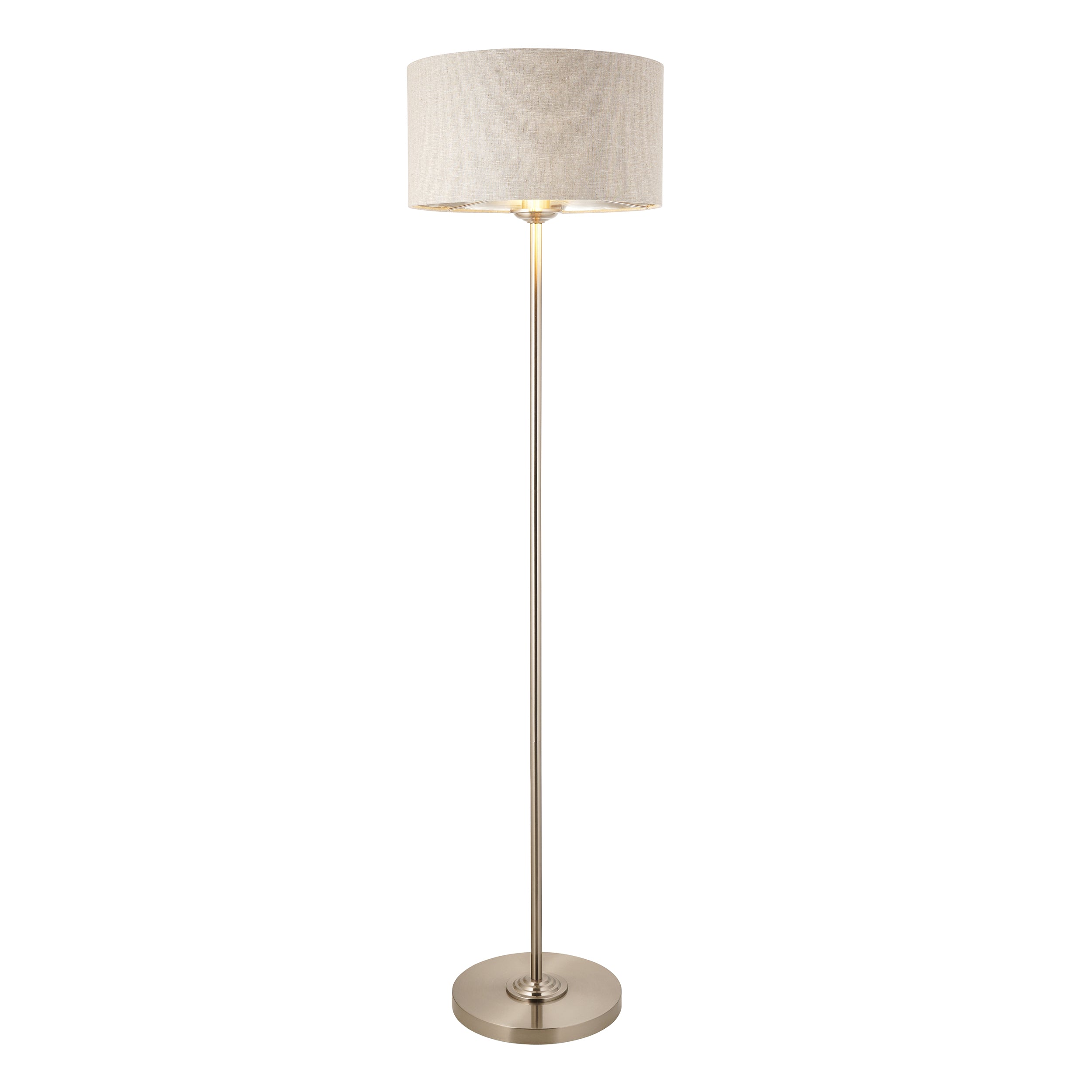 Endon Highclere Single Light Floor - Brushed Chrome Plate & Natural Linen