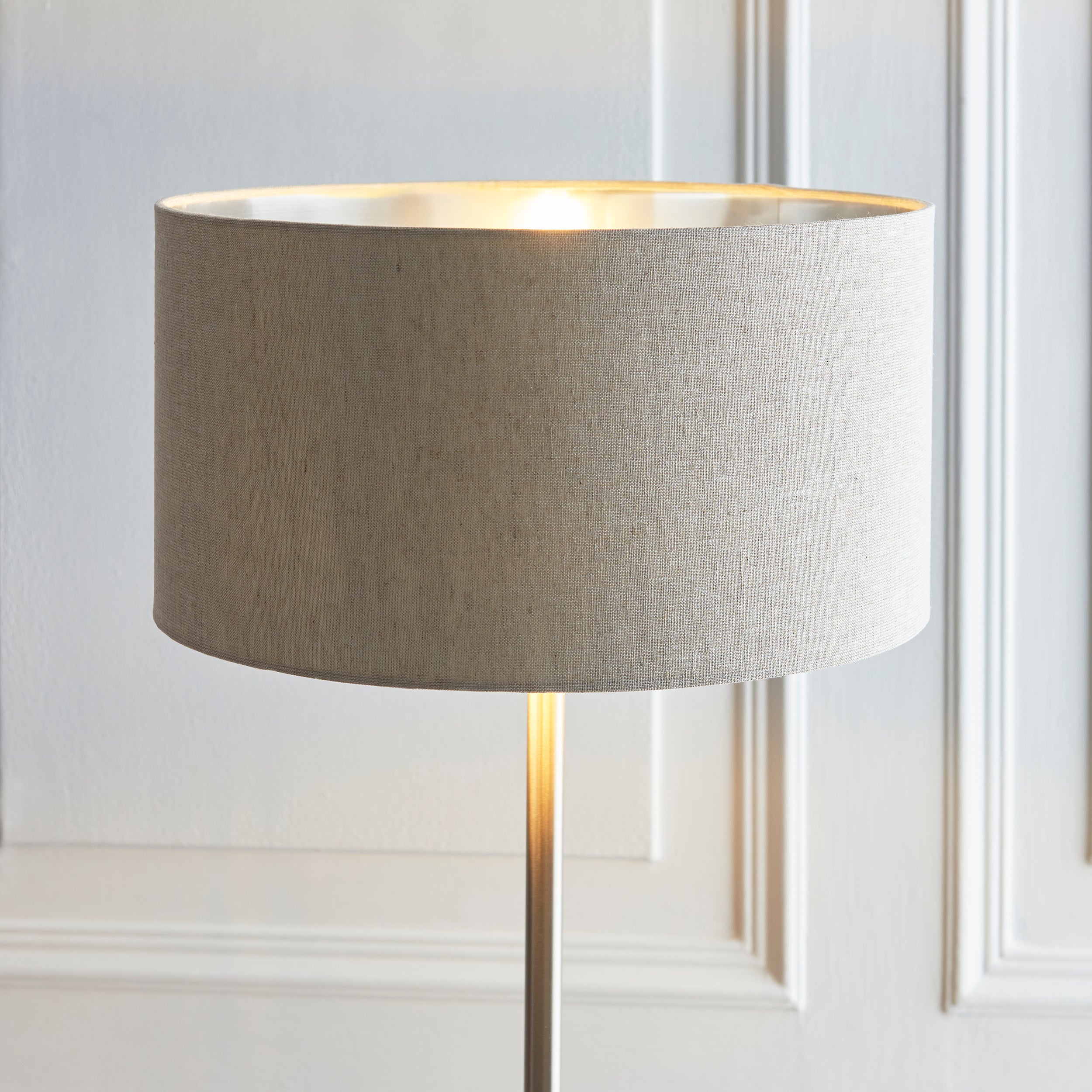Endon Highclere Single Light Floor - Brushed Chrome Plate & Natural Linen