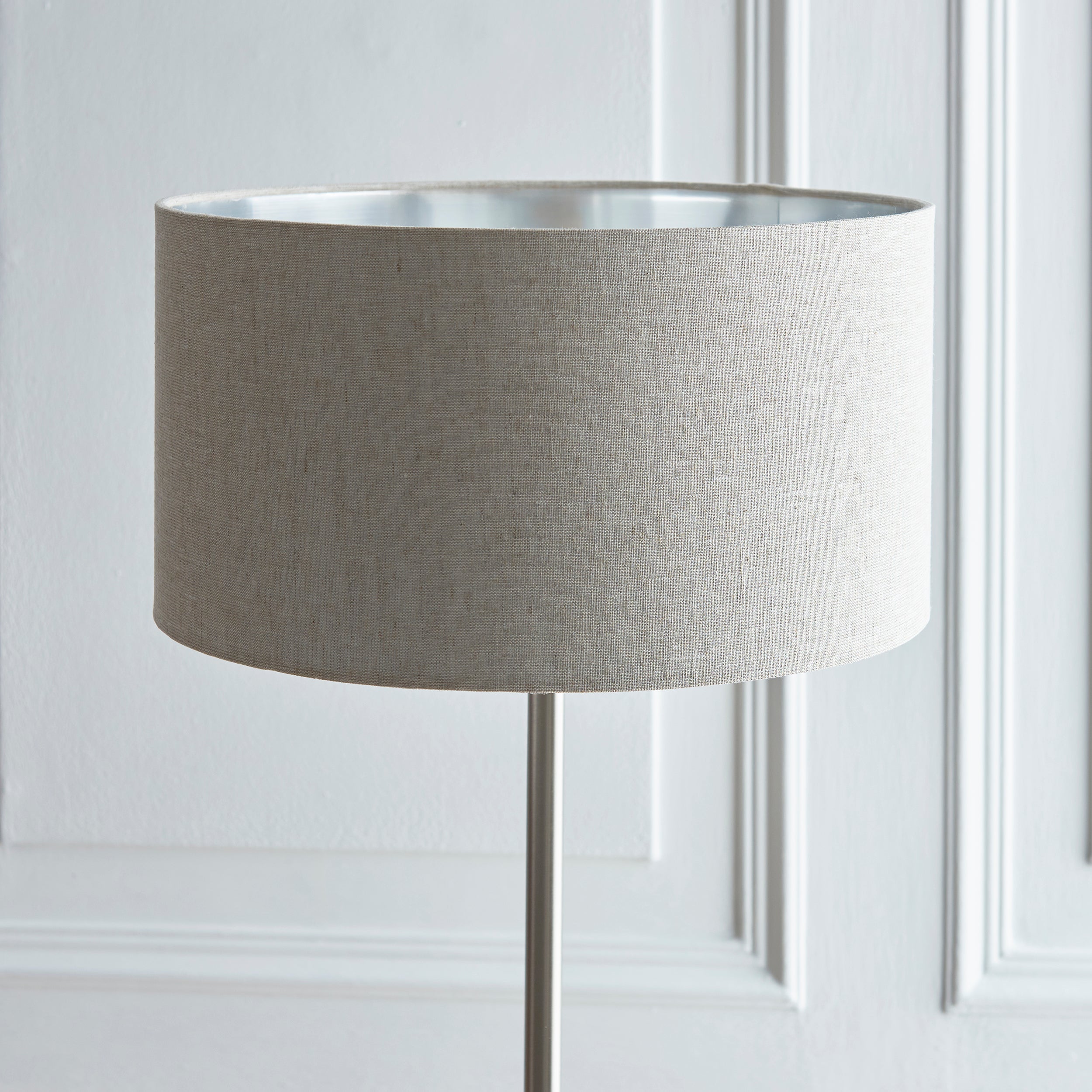 Endon Highclere Single Light Floor - Brushed Chrome Plate & Natural Linen