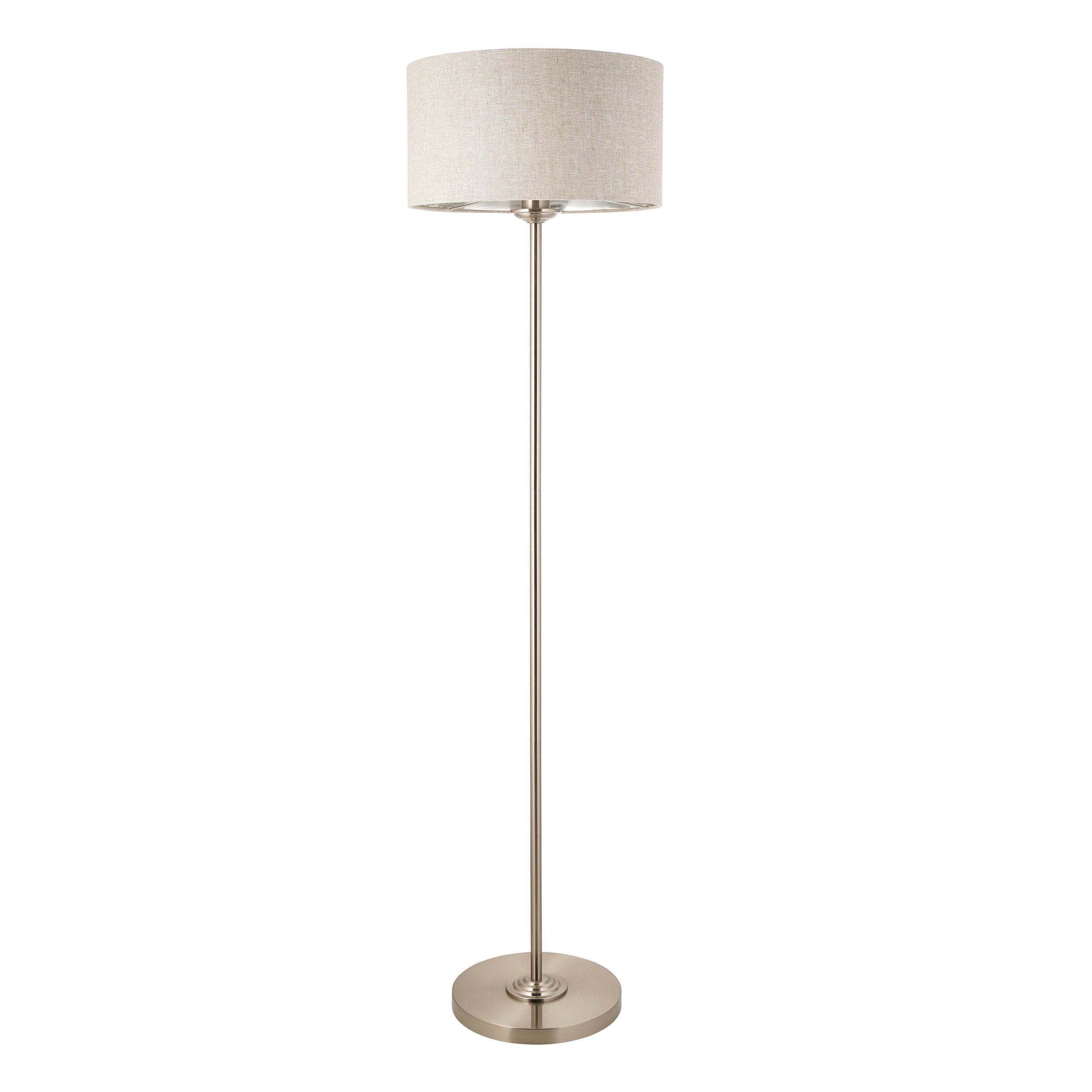 Endon Highclere Single Light Floor - Brushed Chrome Plate & Natural Linen