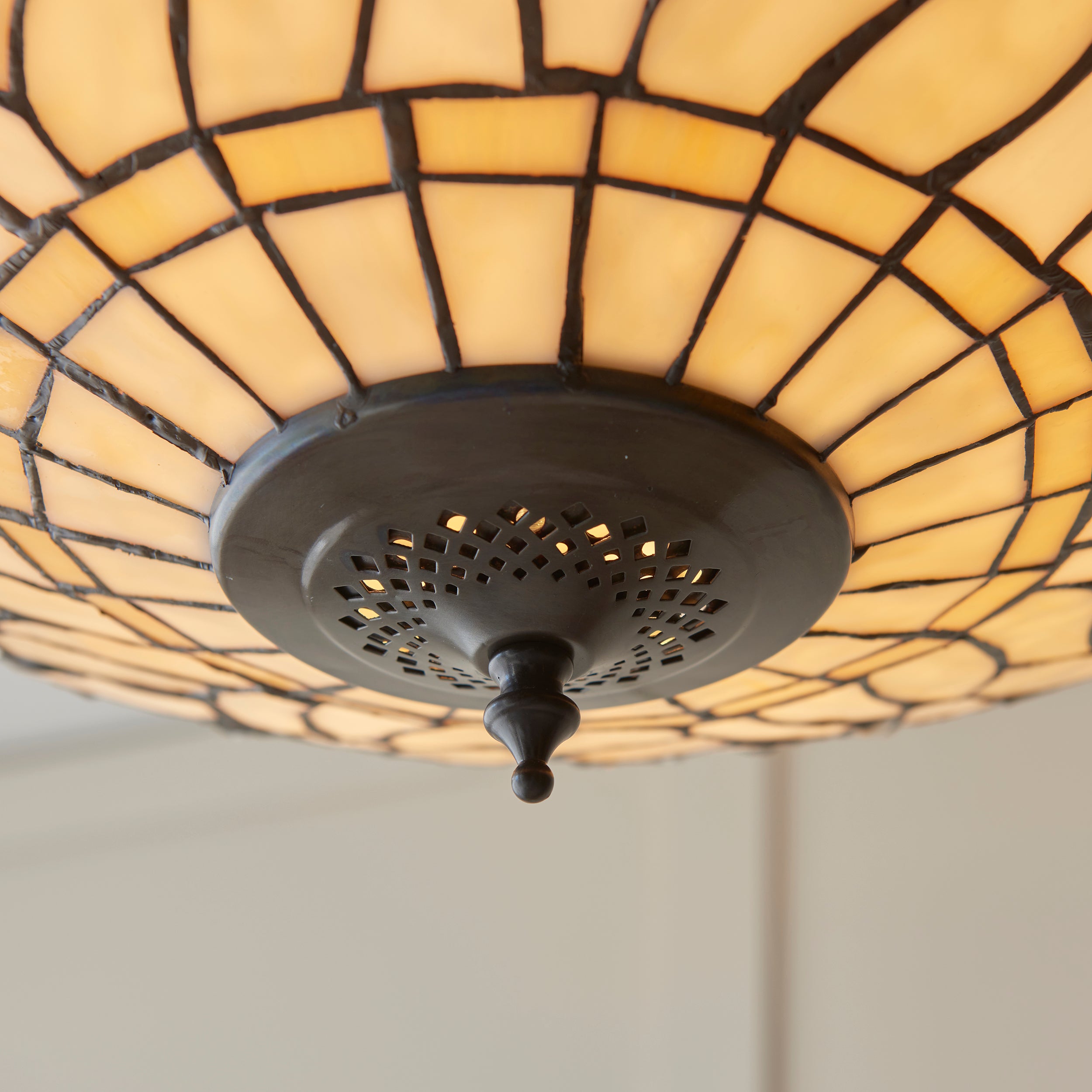 Interiors 1900 Dragonfly Beige Large Inverted 3 Light Pendant - Handcrafted Tiffany Style Glass