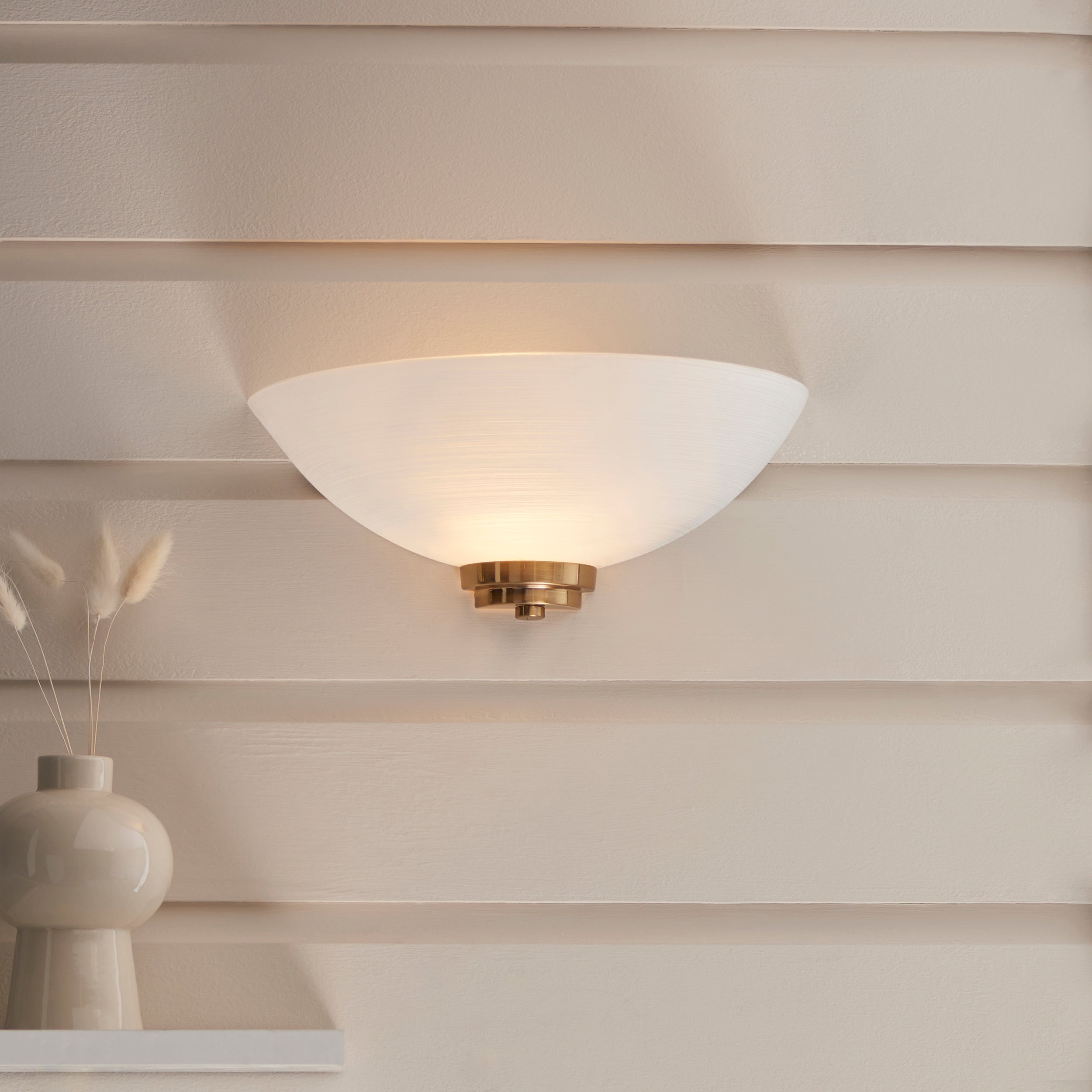 Endon Welles Single Light Wall - Brushed Aged Brass Plate & White Glass