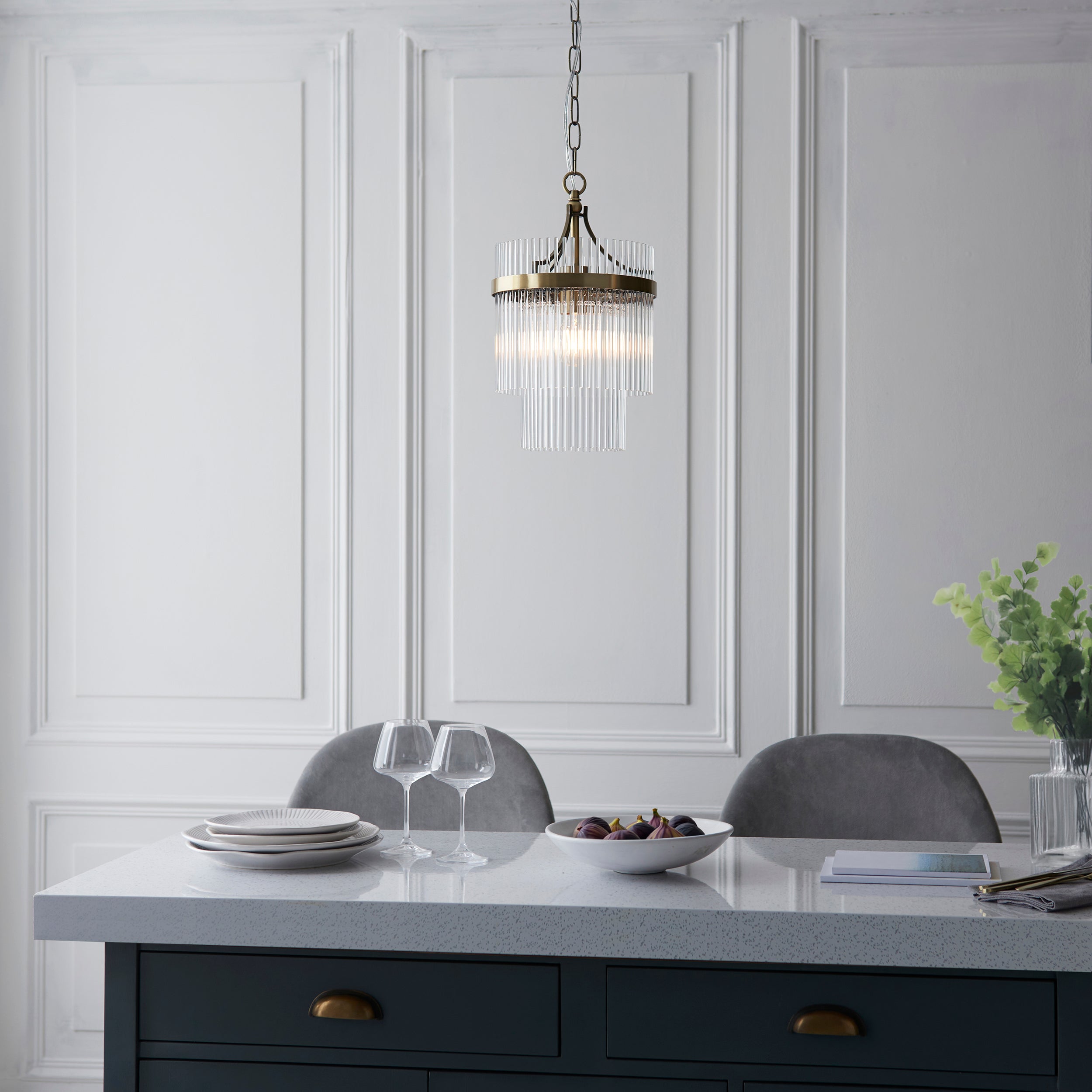 Endon Marietta Single Light Pendant - Antique Brass Plate & Clear Glass