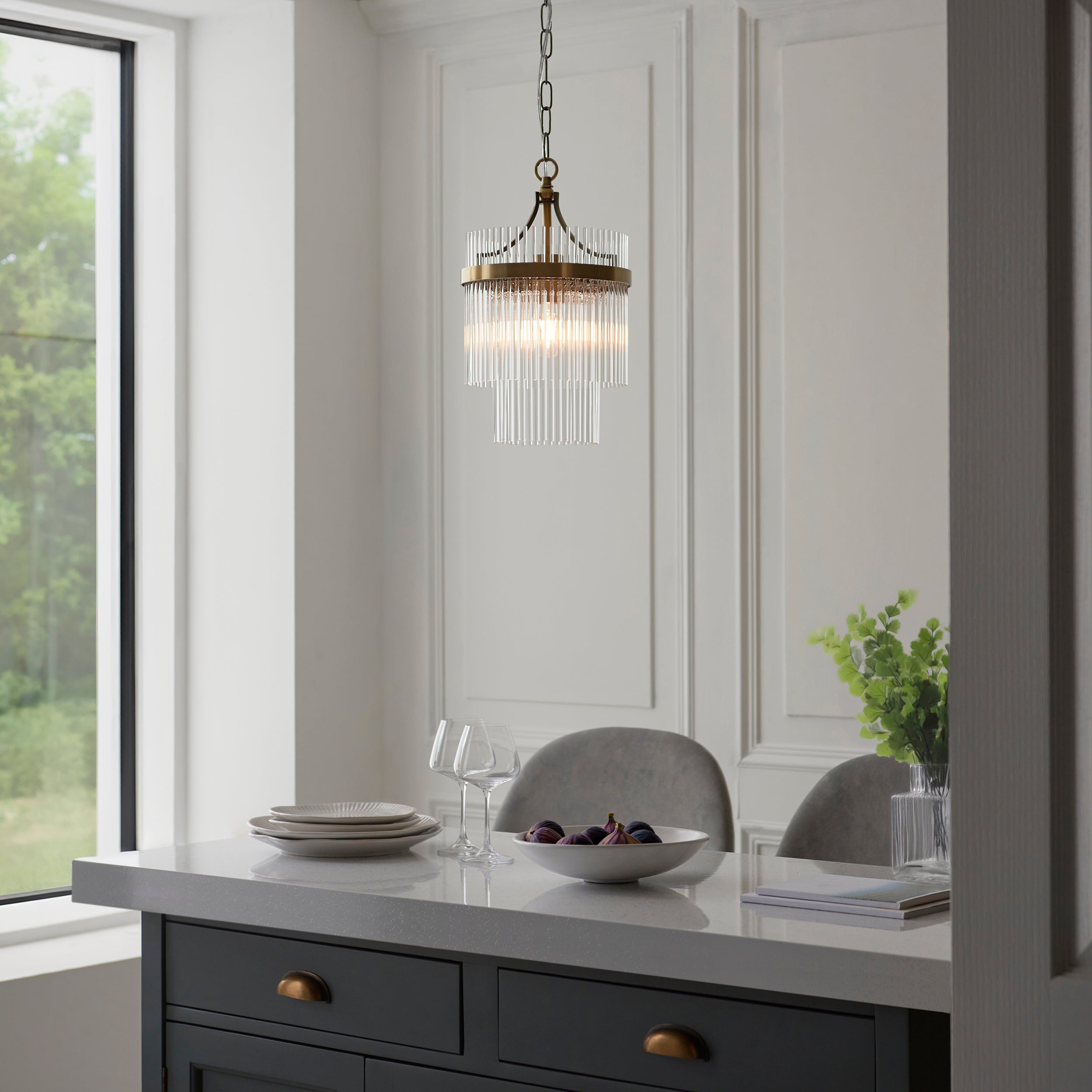 Endon Marietta Single Light Pendant - Antique Brass Plate & Clear Glass