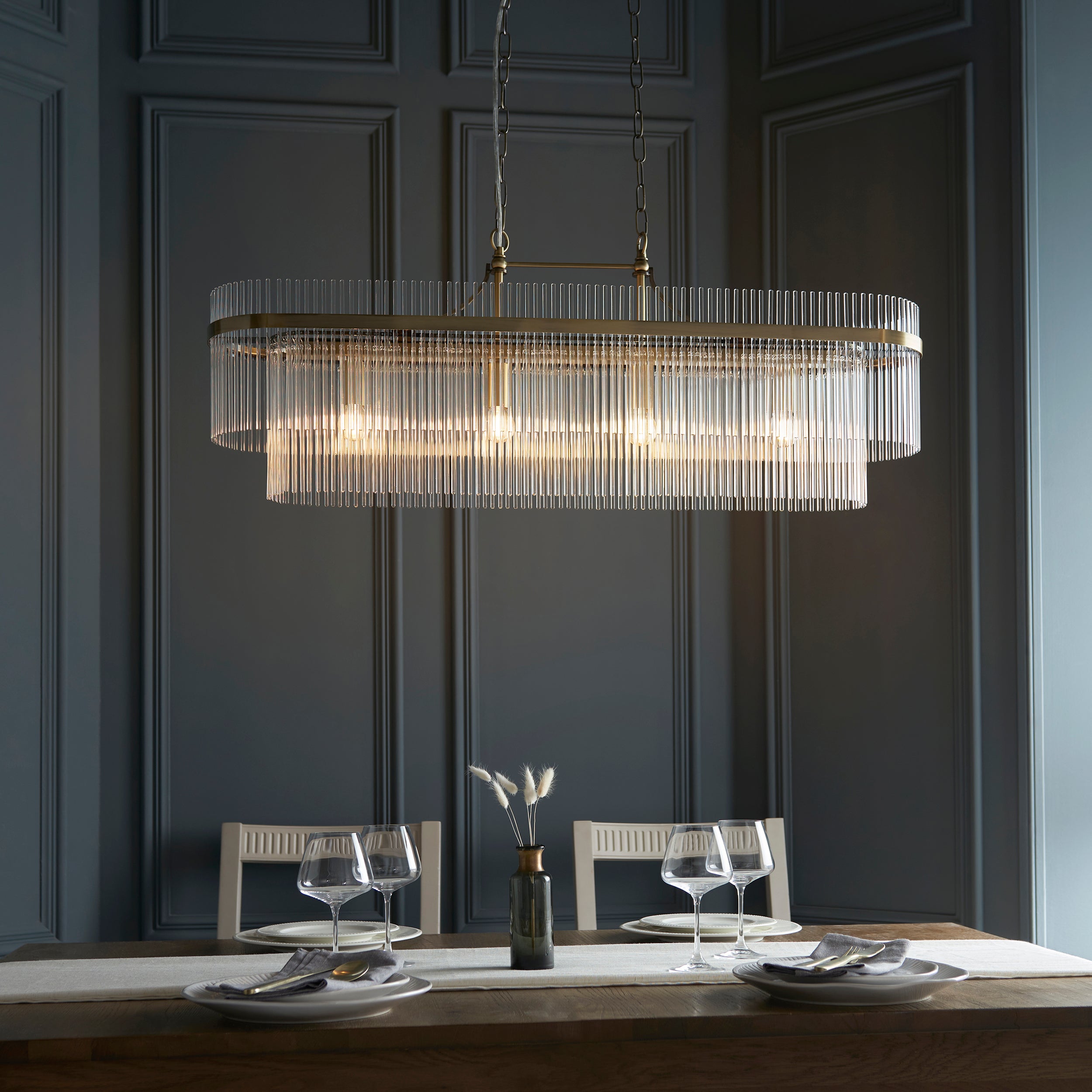Endon Marietta 4 Light Pendant - Antique Brass Plate & Clear Glass