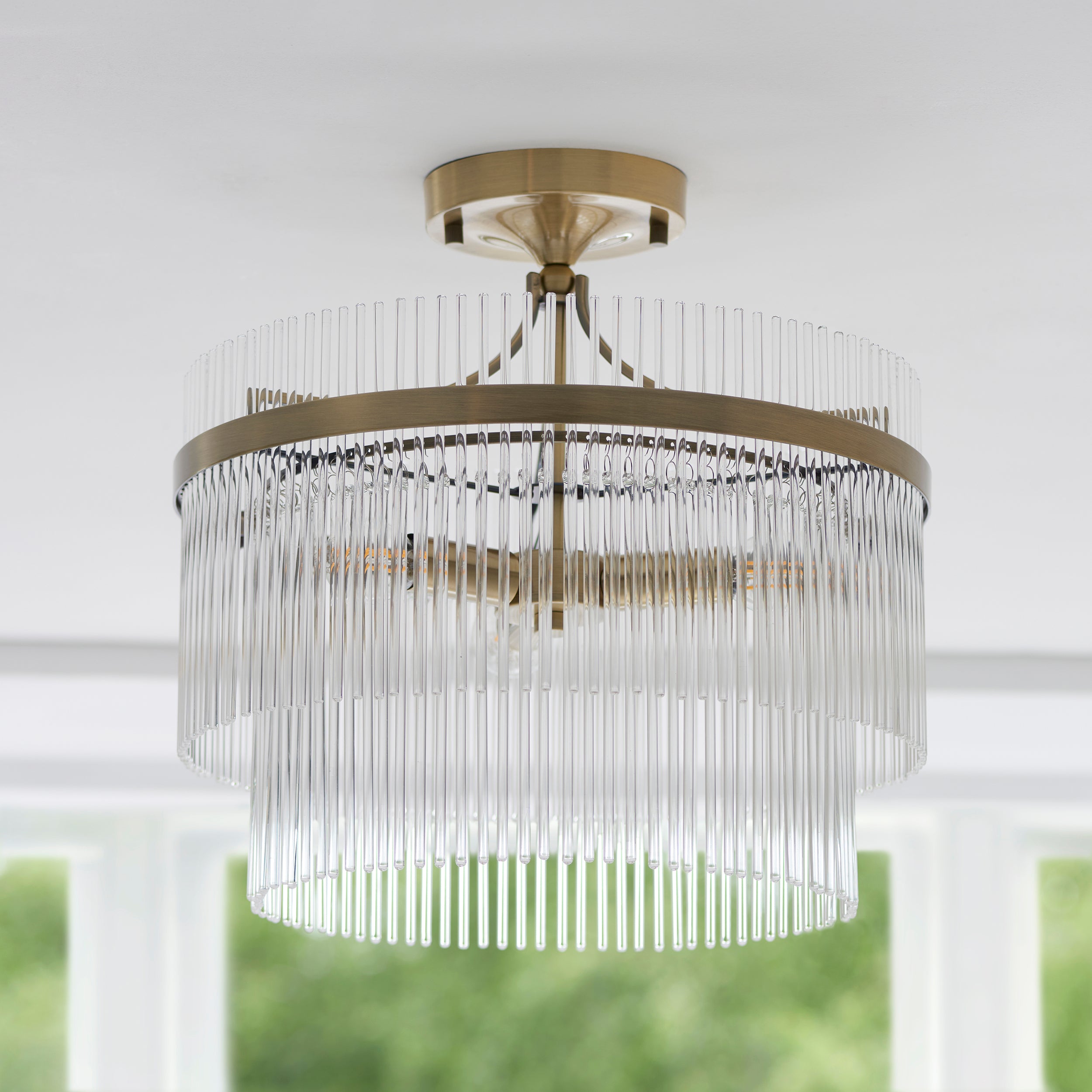 Endon Marietta 3 Light Semi Flush - Antique Brass Plate & Clear Glass
