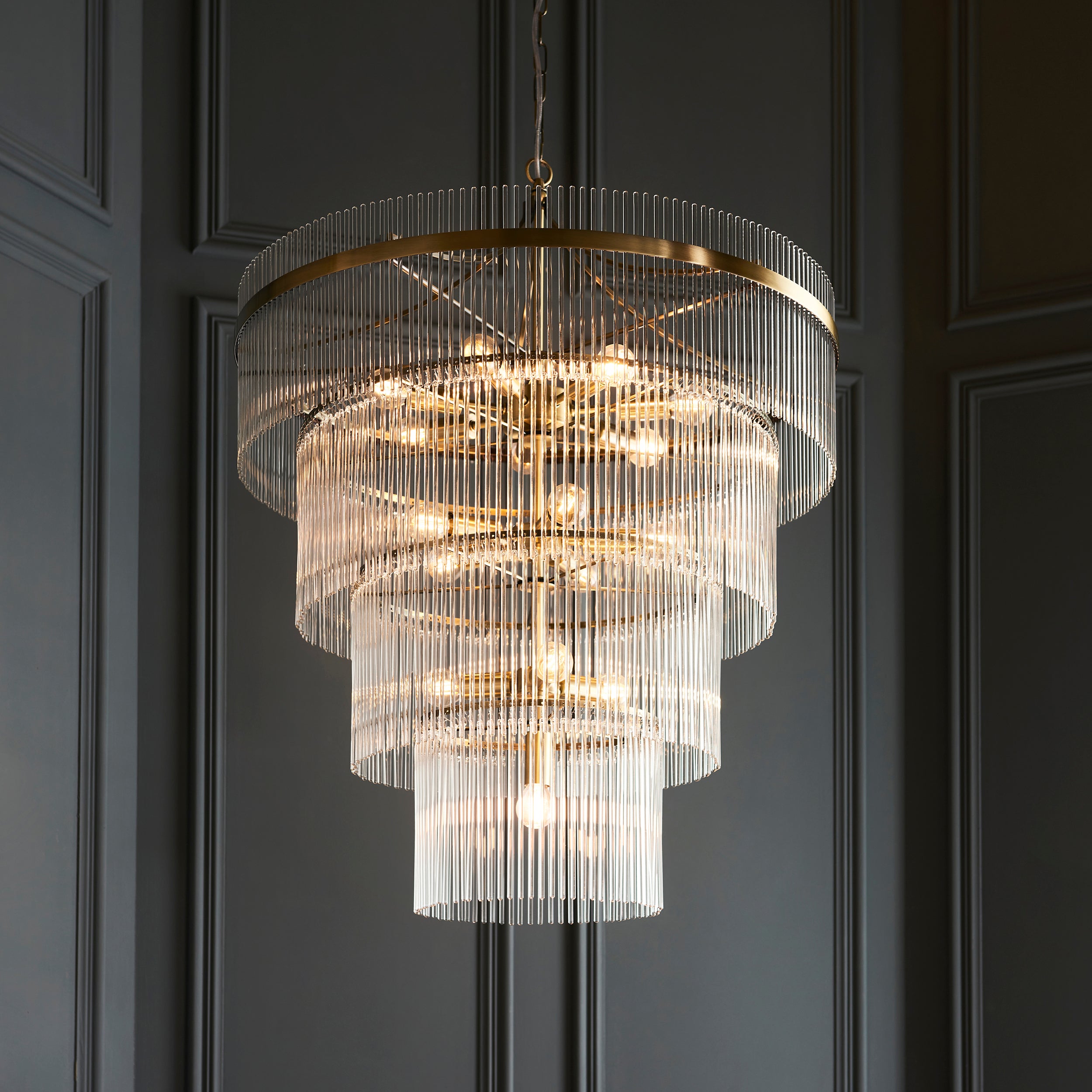 Endon Marietta 16 Light Pendant - Antique Brass Plate & Clear Glass