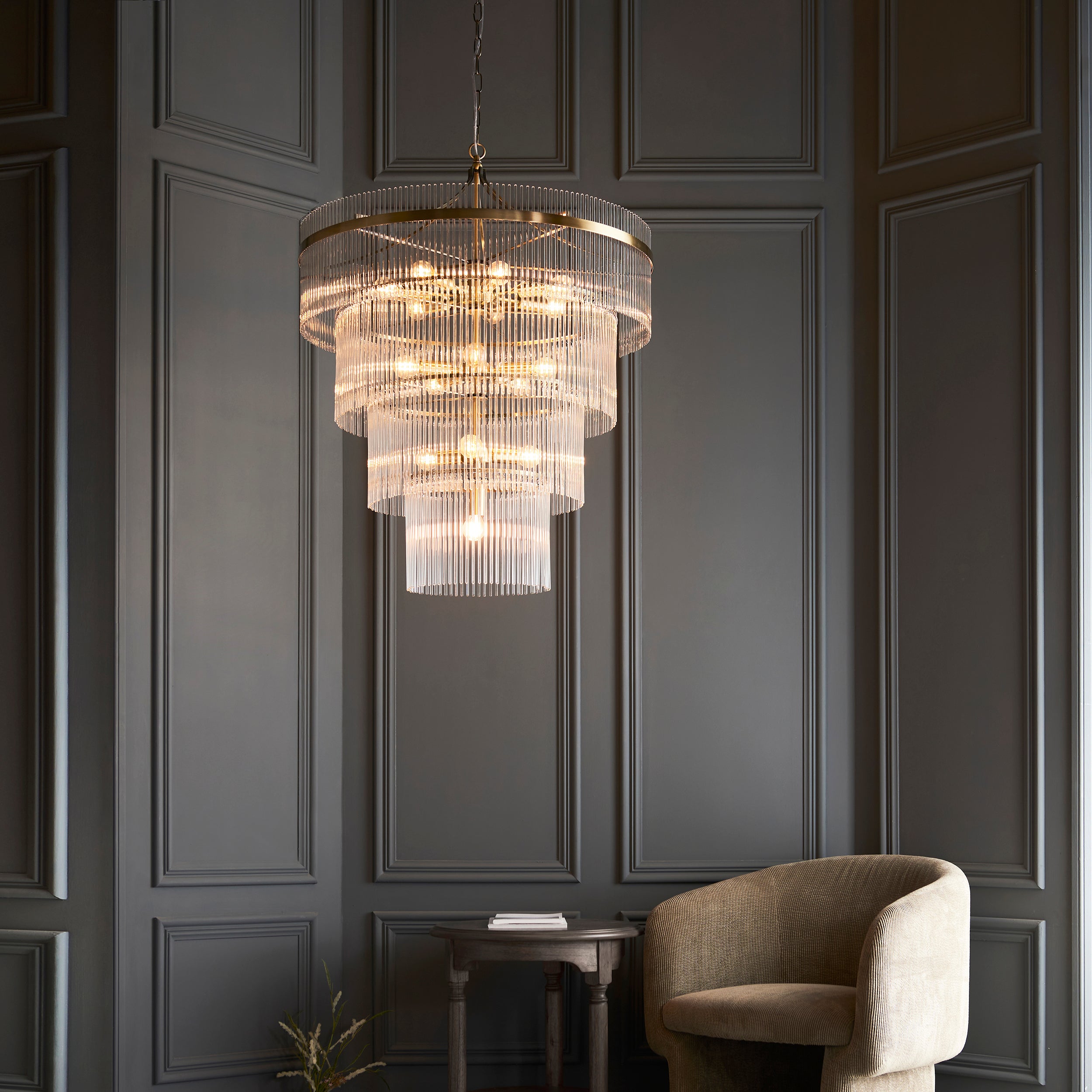 Endon Marietta 16 Light Pendant - Antique Brass Plate & Clear Glass
