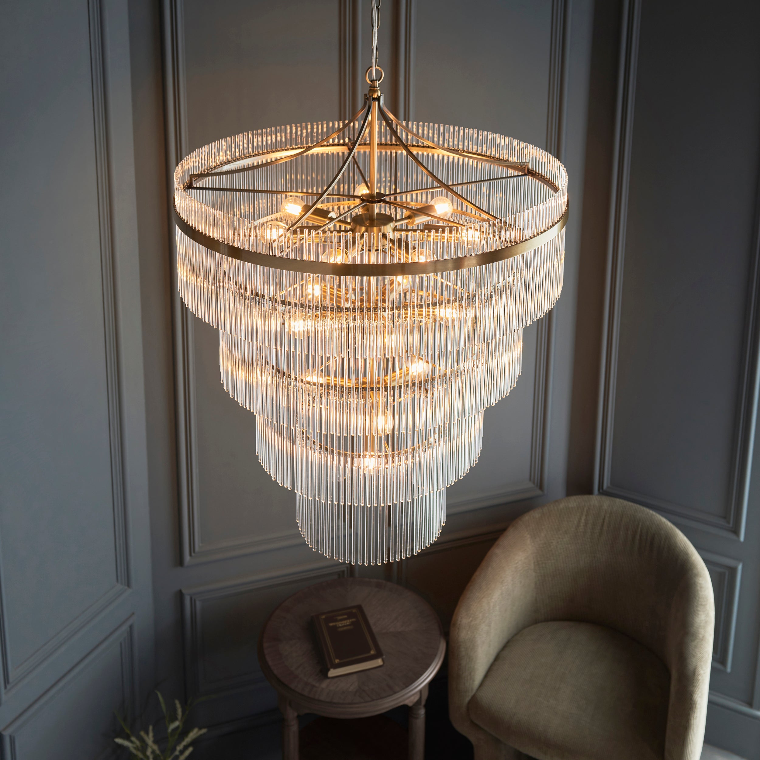 Endon Marietta 16 Light Pendant - Antique Brass Plate & Clear Glass