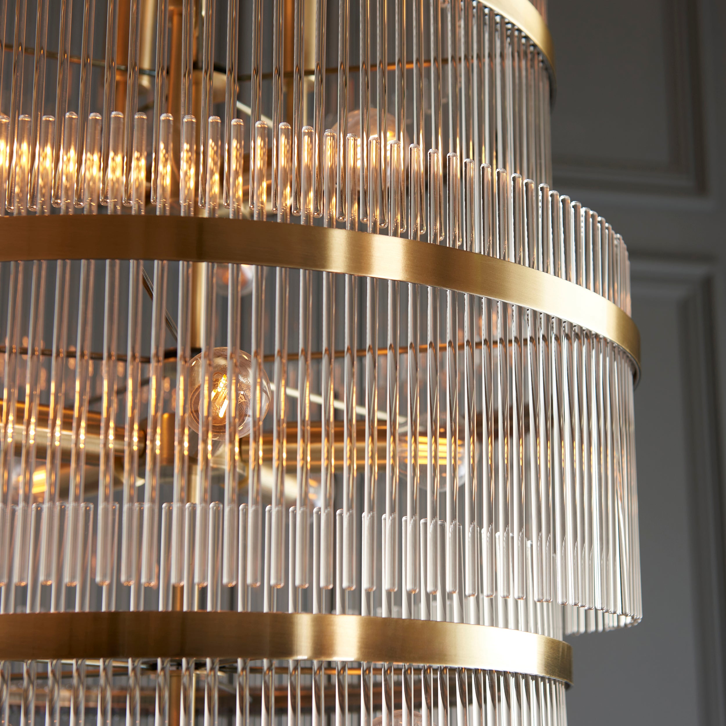 Endon Marietta Grand 21 Light Tiered Pendant - Antique Brass Plate & Clear Glass
