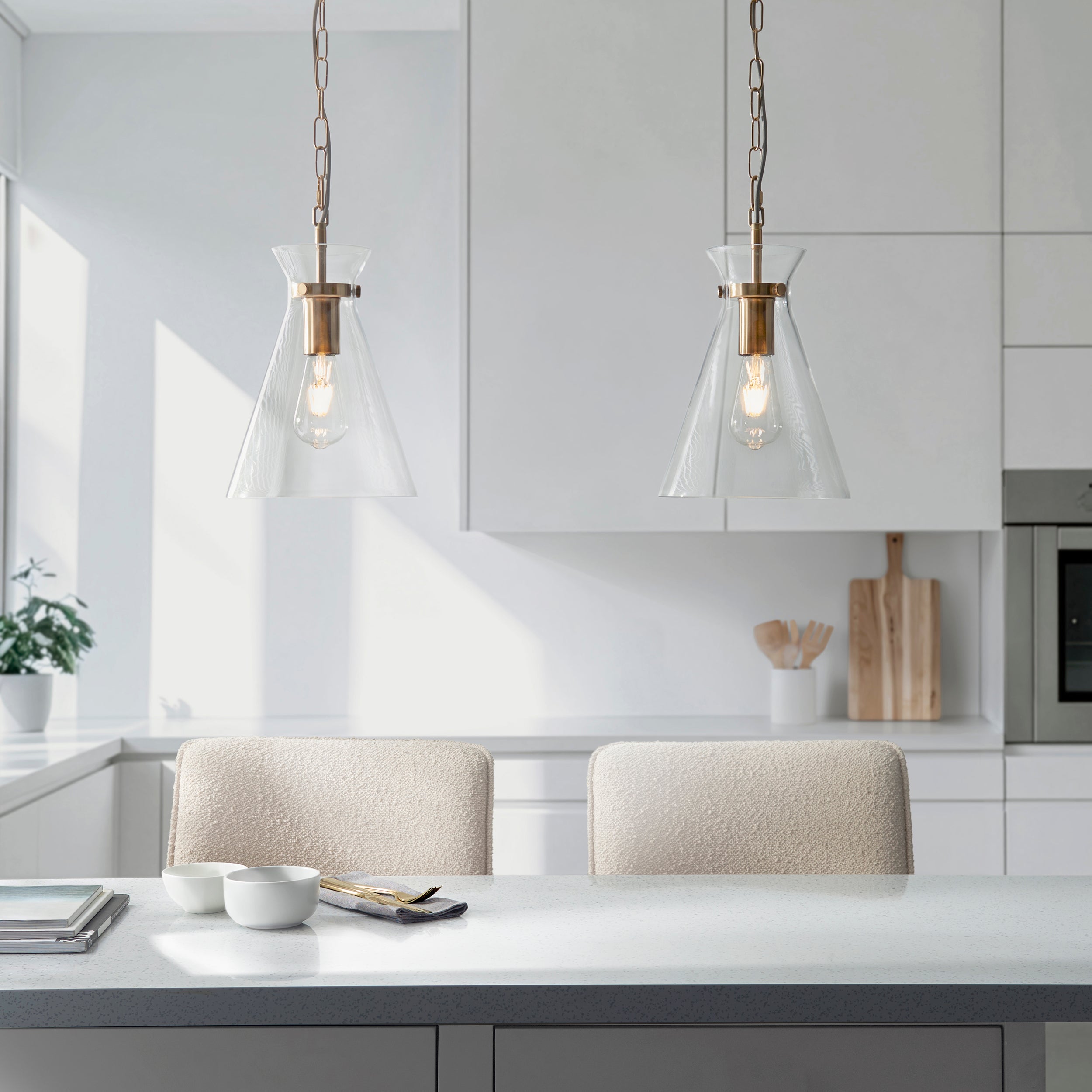 Endon Harlow Single Light Pendant - Brushed Aged Brass Plate & Clear Glass