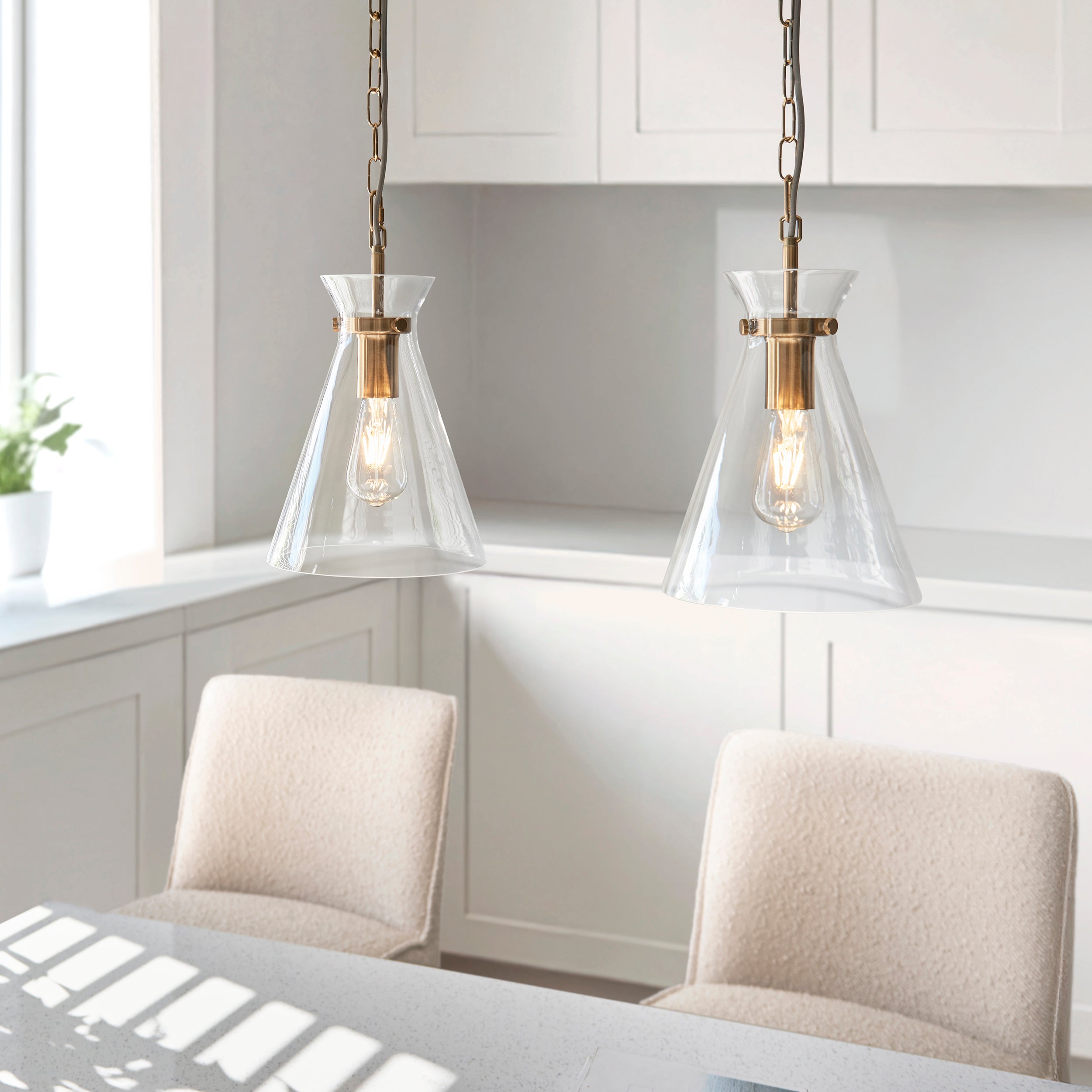 Endon Harlow Single Light Pendant - Brushed Aged Brass Plate & Clear Glass