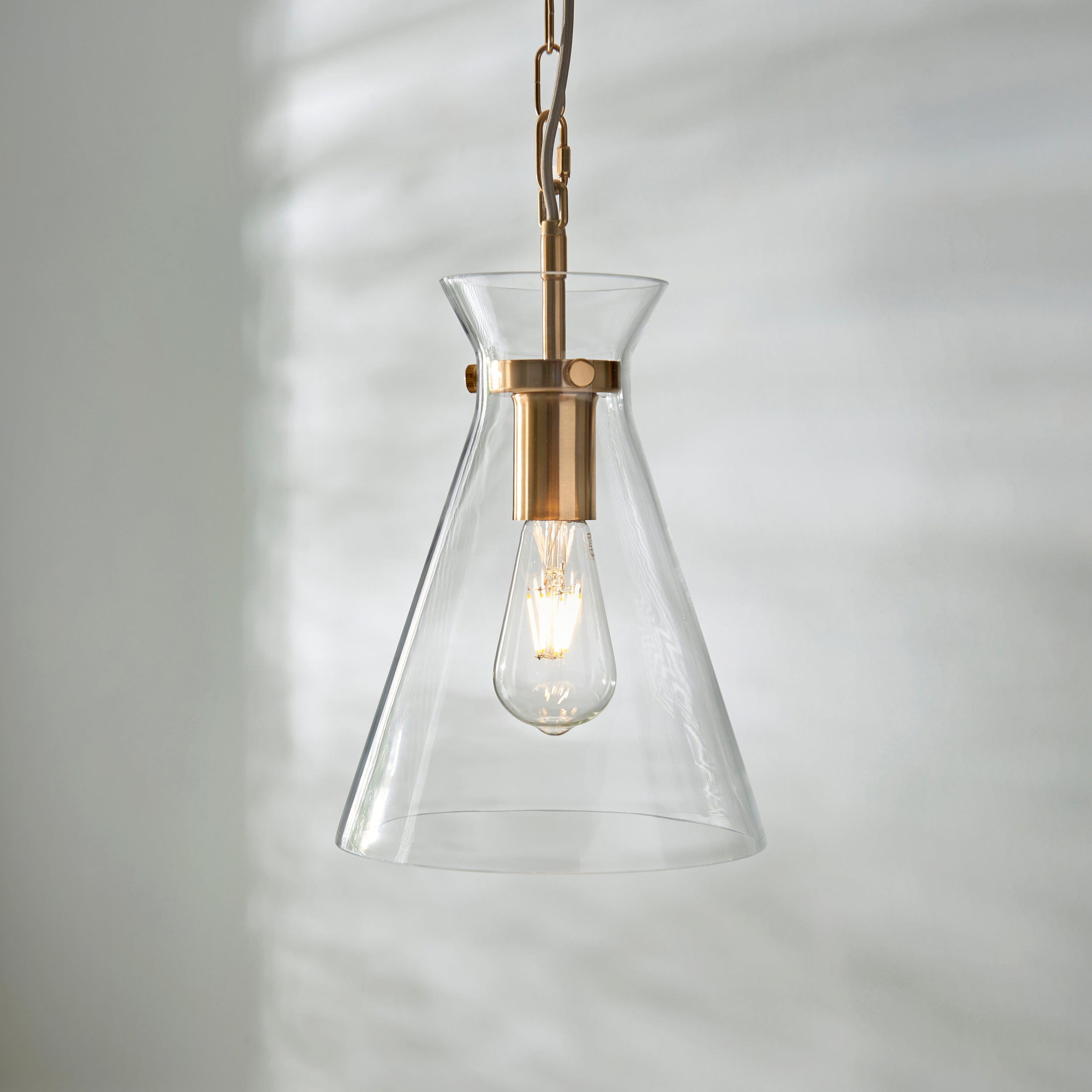 Endon Harlow Single Light Pendant - Brushed Aged Brass Plate & Clear Glass