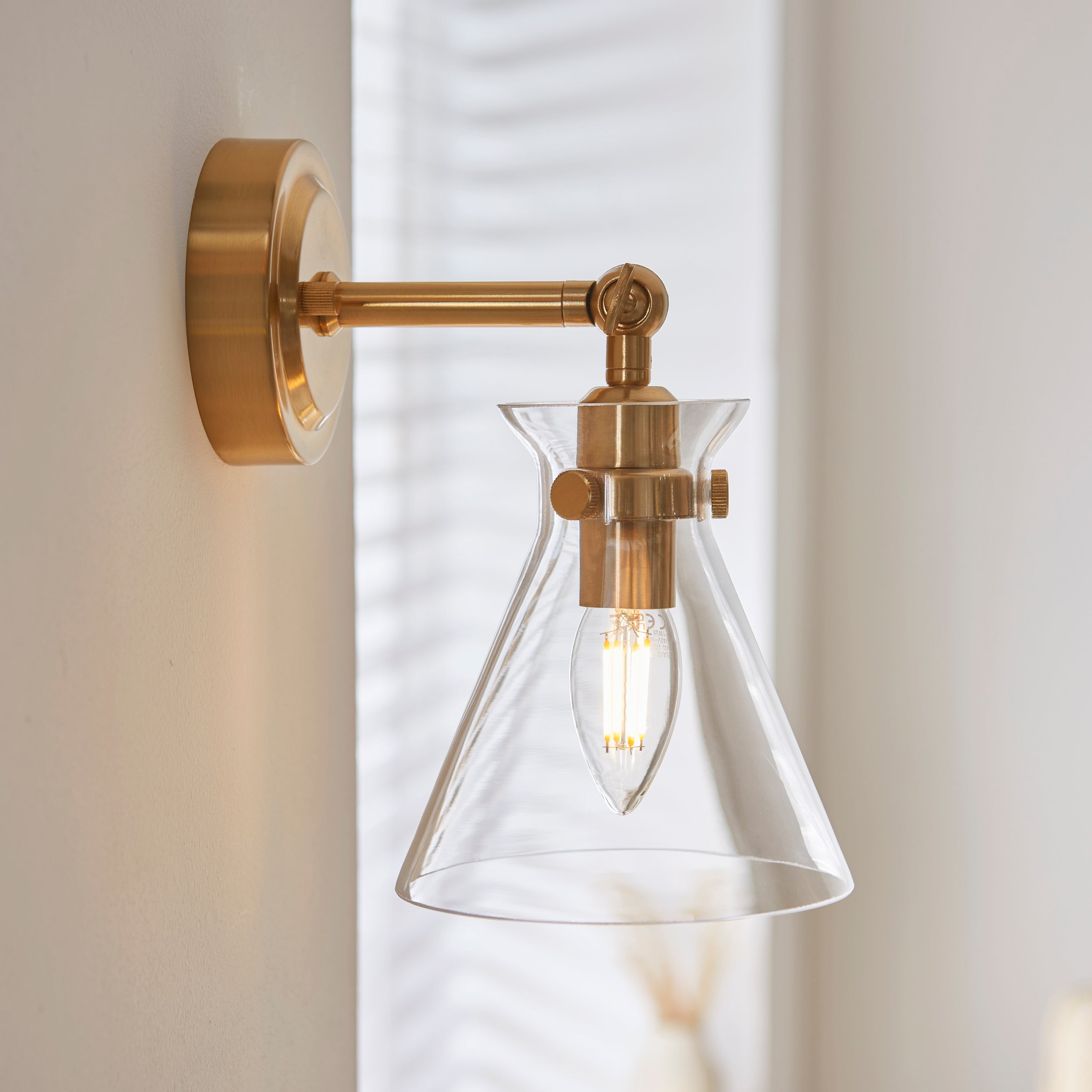 Endon Harlow Wall Light - Brushed Aged Brass Plate & Clear Glass