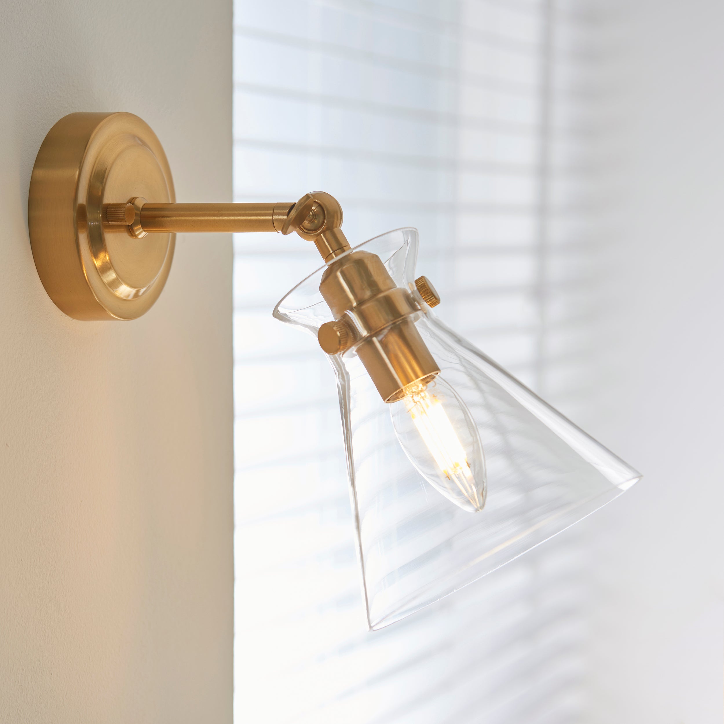 Endon Harlow Wall Light - Brushed Aged Brass Plate & Clear Glass