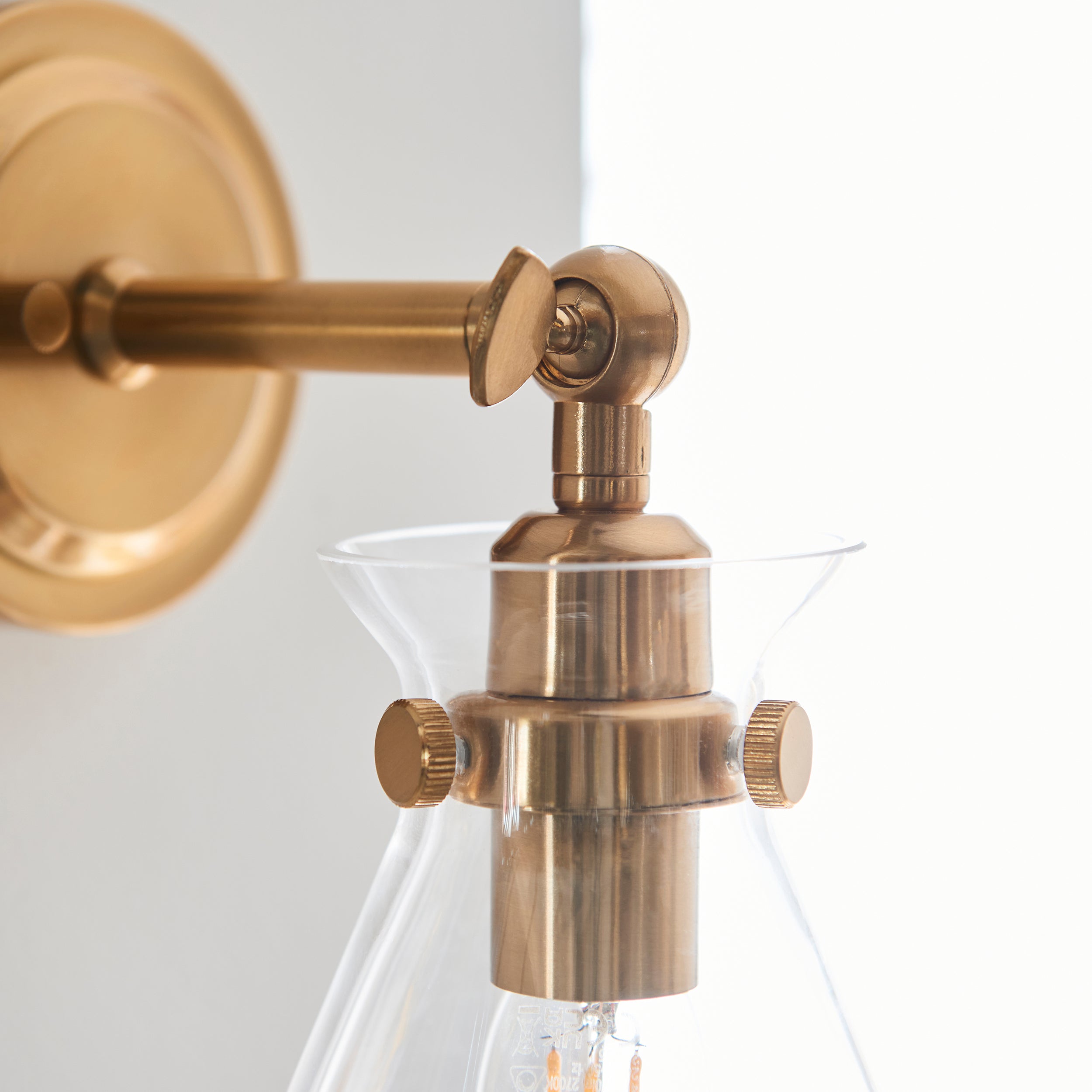 Endon Harlow Wall Light - Brushed Aged Brass Plate & Clear Glass