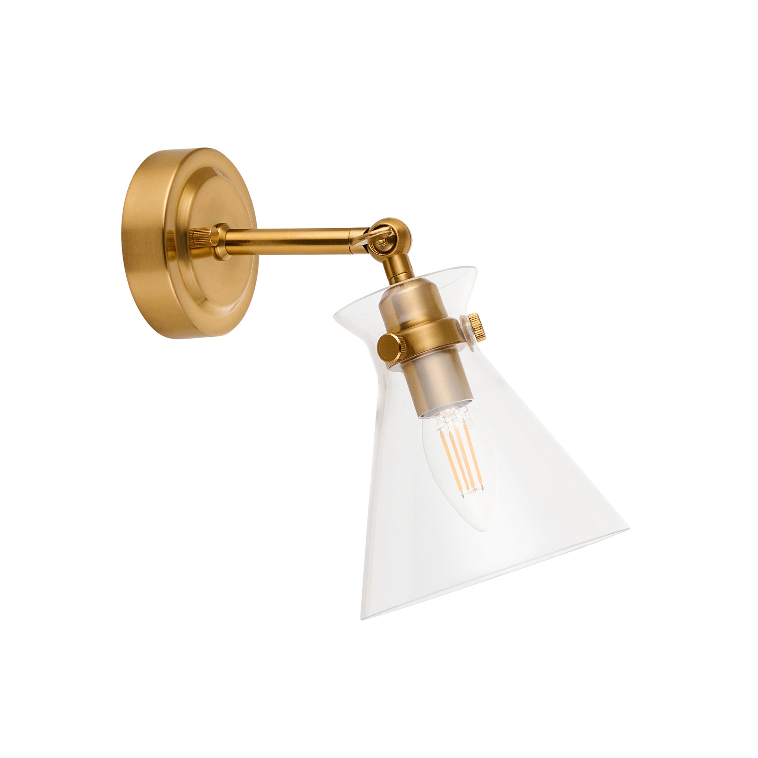 Endon Harlow Wall Light - Brushed Aged Brass Plate & Clear Glass