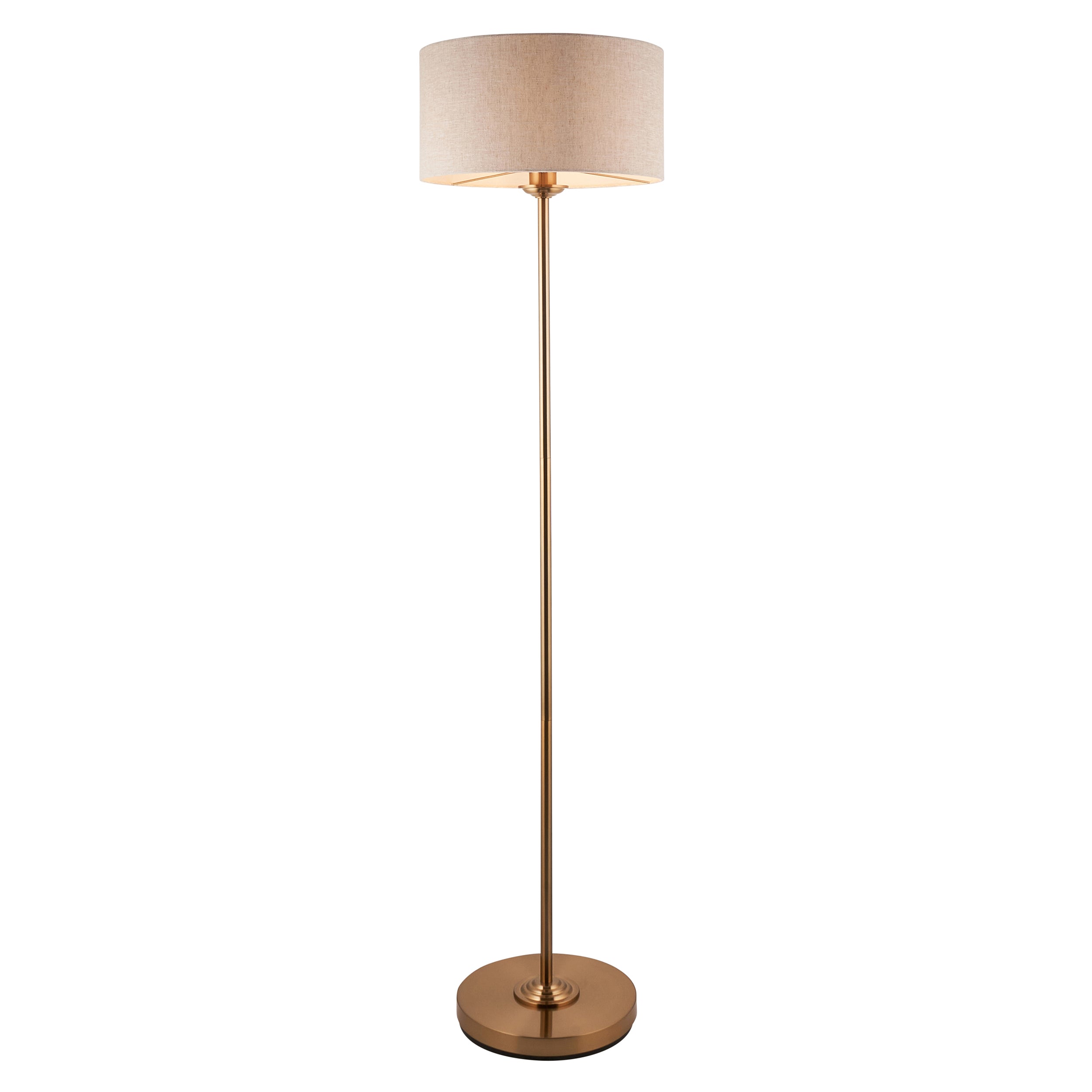 Endon Highclere Single Light Floor - Vintage Brass & Natural Linen