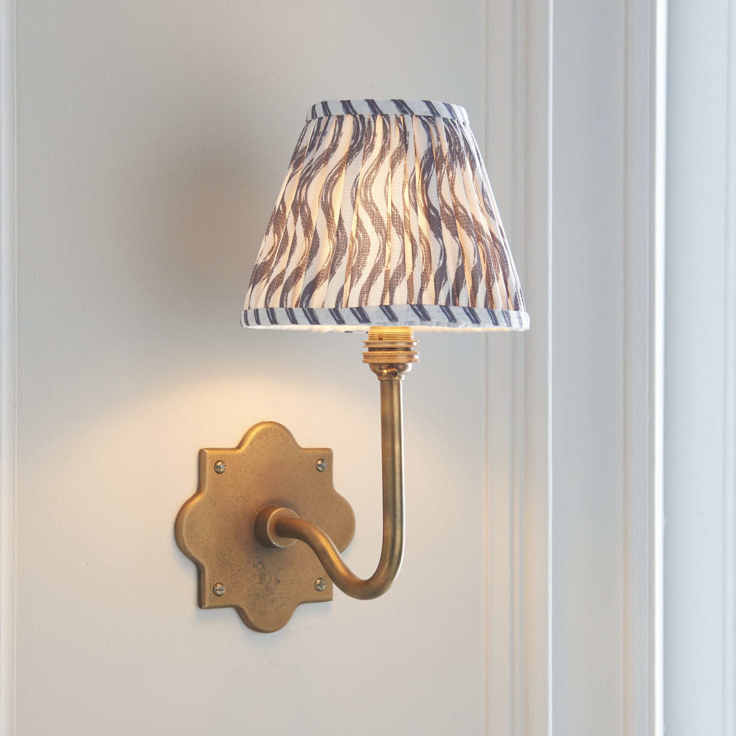 Endon Anvil Swan & Ripple 16Cm Wall Light - Antique Brass & Pearl Grey Fabric