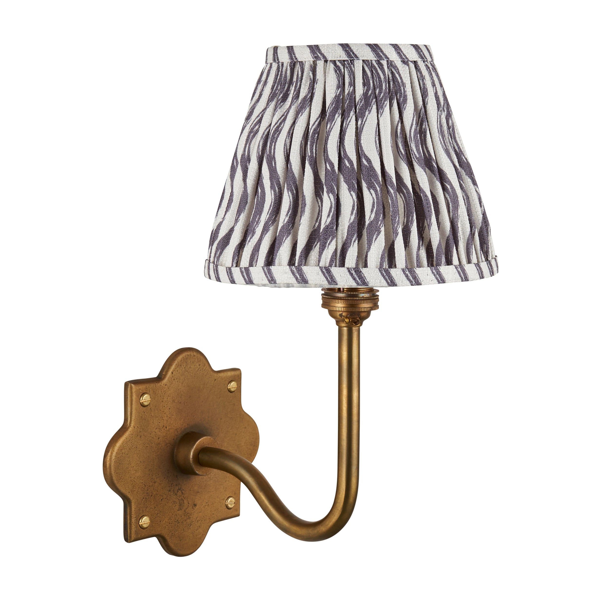 Endon Anvil Swan & Ripple 16Cm Wall Light - Antique Brass & Pearl Grey Fabric