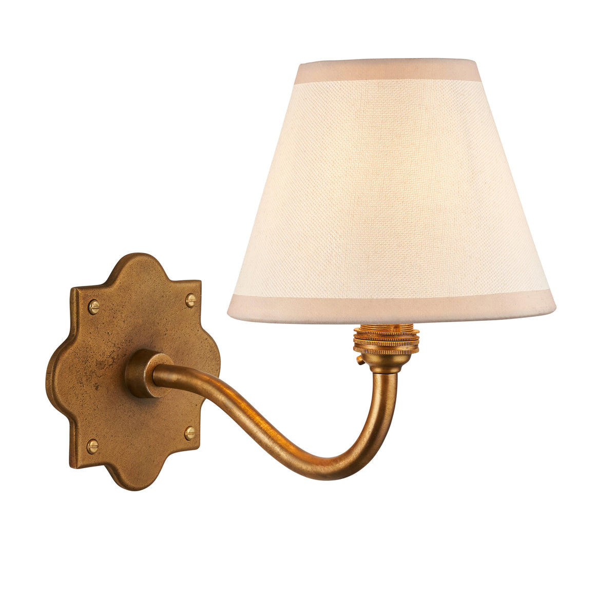 Endon Anvil Curve Wall Light - Antique Brass & Ivy 16cm Vintage White Fabric Shade