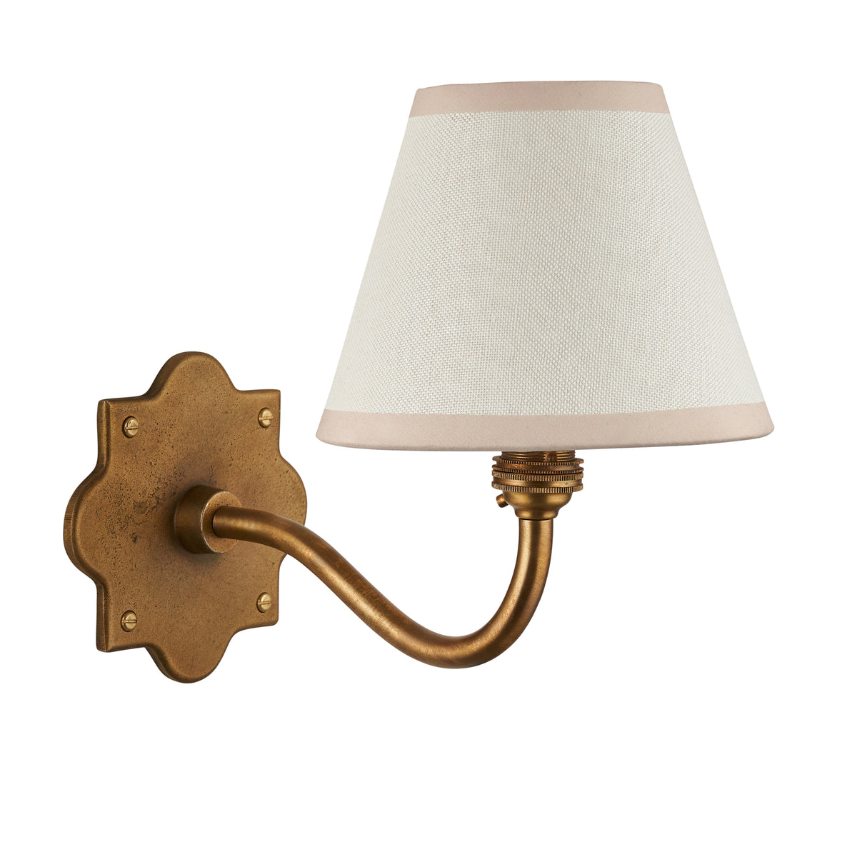 Endon Anvil Curve Wall Light - Antique Brass & Ivy 16cm Vintage White Fabric Shade - detail image 9