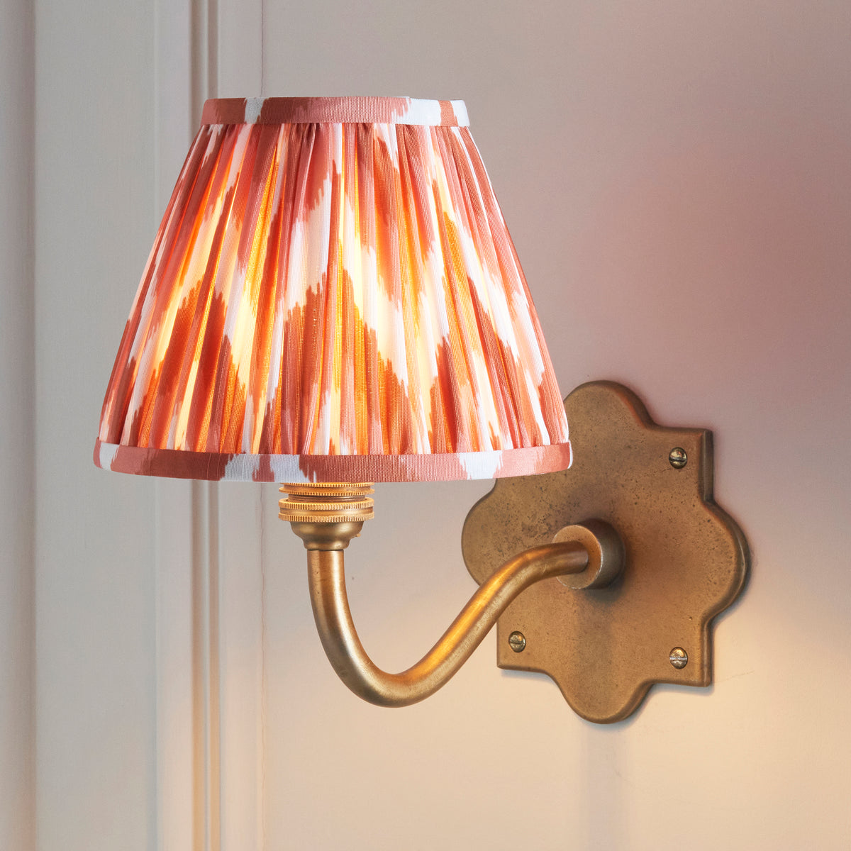 Endon Anvil Curve & Zigzag 16cm Wall Light - Brass Patina & Apricot Shade