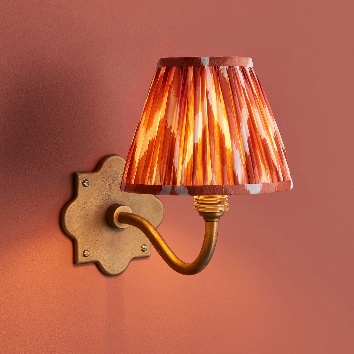 Endon Anvil Curve & Zigzag 16cm Wall Light - Brass Patina & Apricot Shade