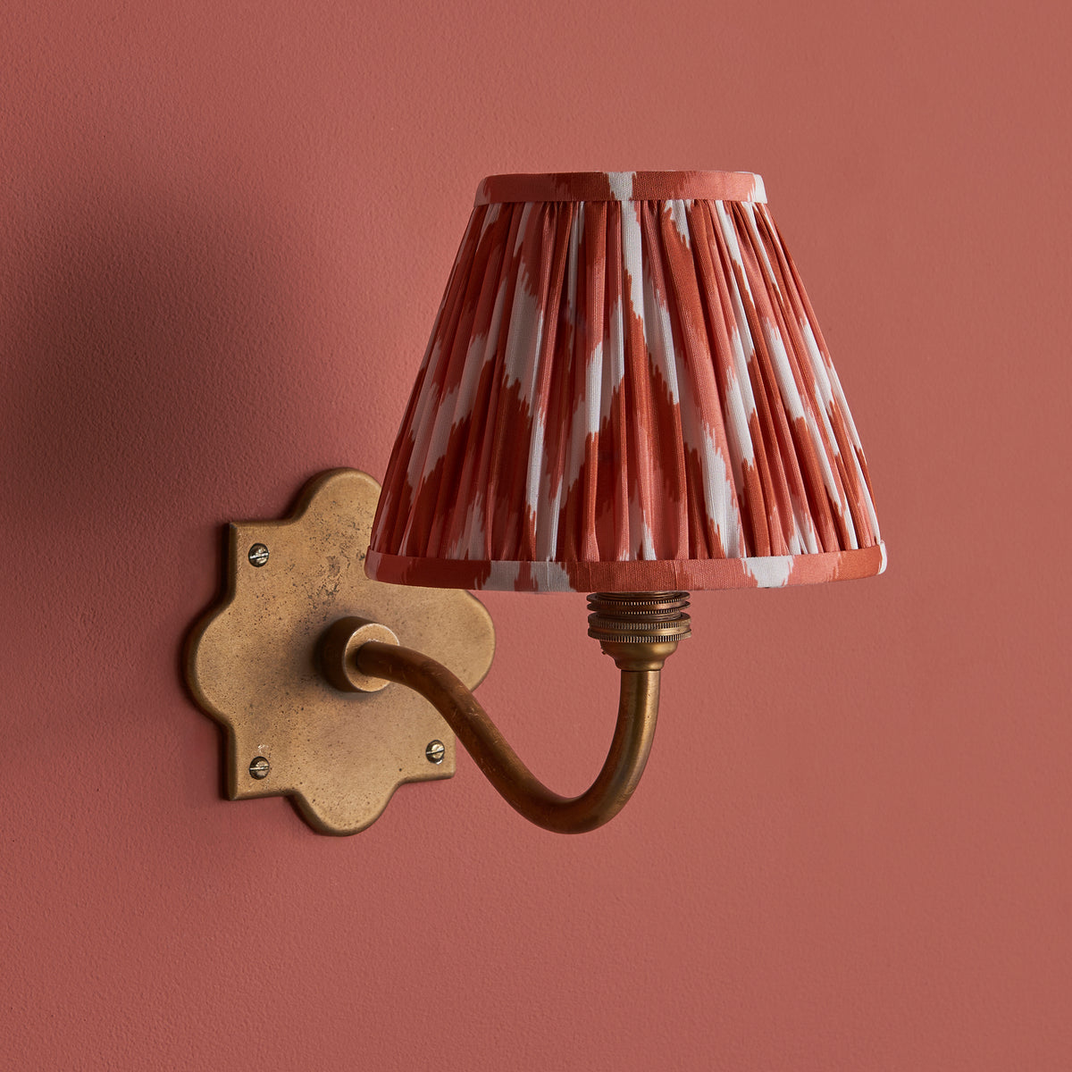 Endon Anvil Curve & Zigzag 16cm Wall Light - Brass Patina & Apricot Shade