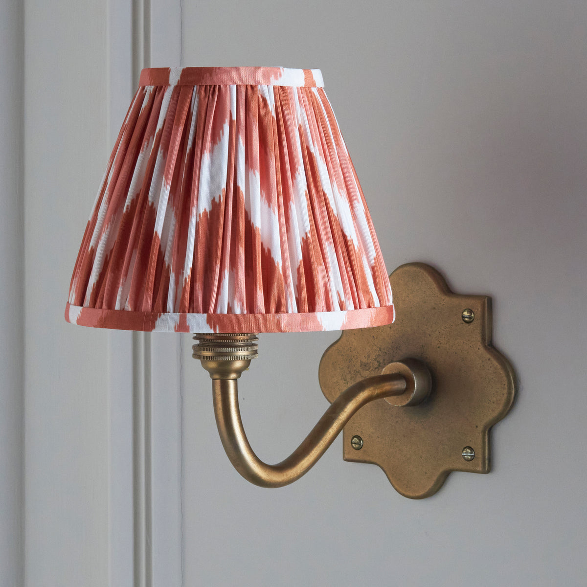 Endon Anvil Curve & Zigzag 16cm Wall Light - Brass Patina & Apricot Shade