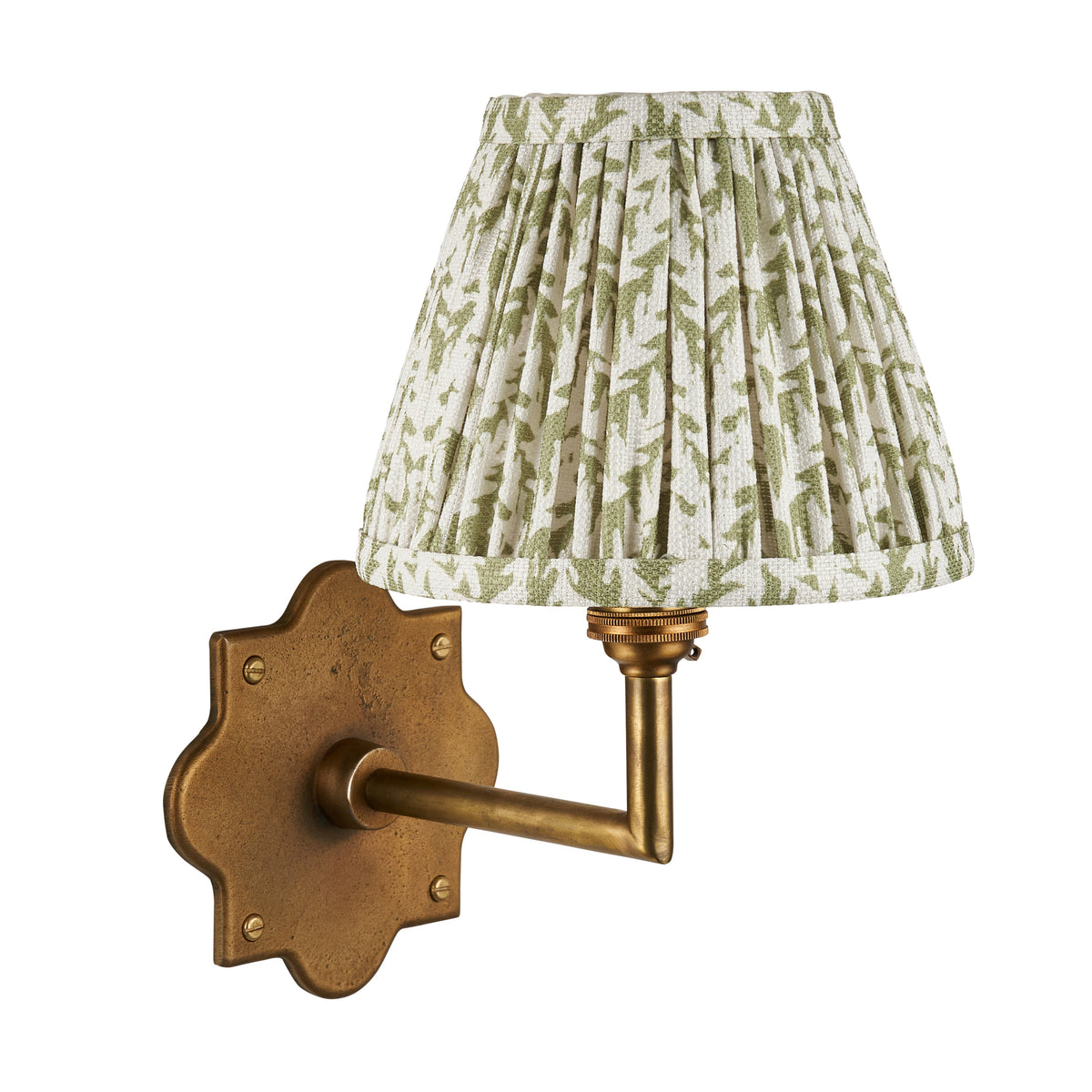 Endon Anvil Angle Wall Light - Antique Brass & Leaf 16cm Herb Garden Green Fabric Shade - detail image 9